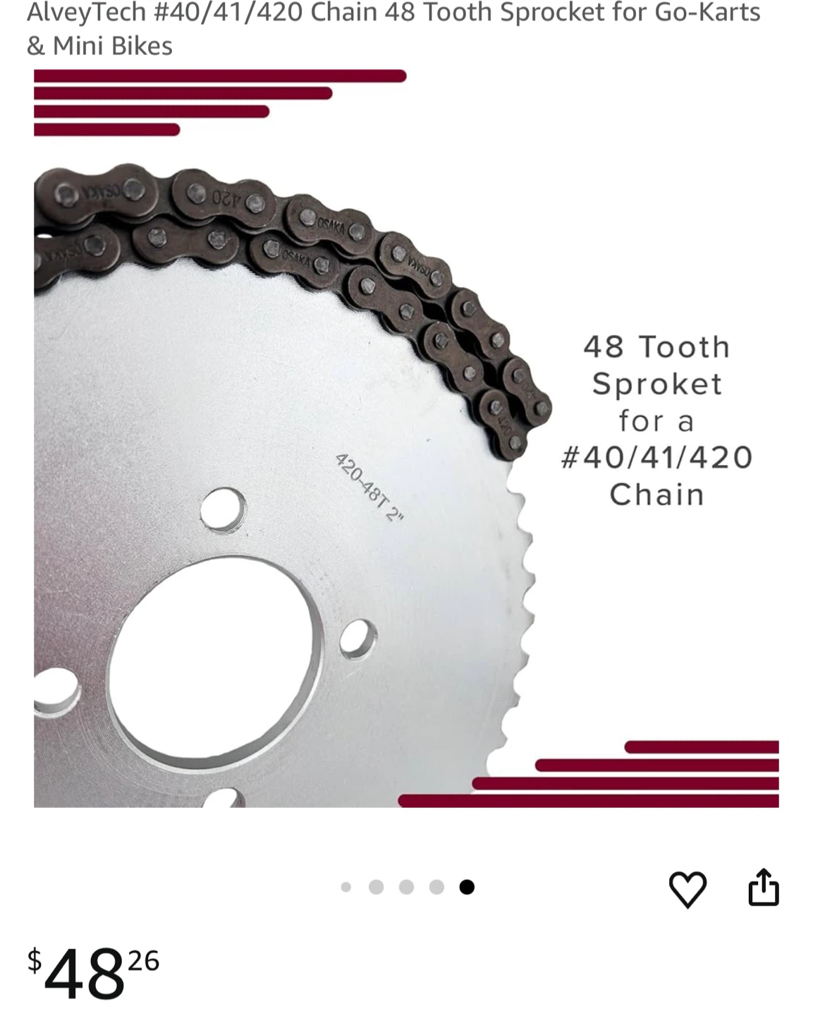 AlveyTech 48 Tooth Sprocket for Go-Karts & Mini Bikes - photo 3