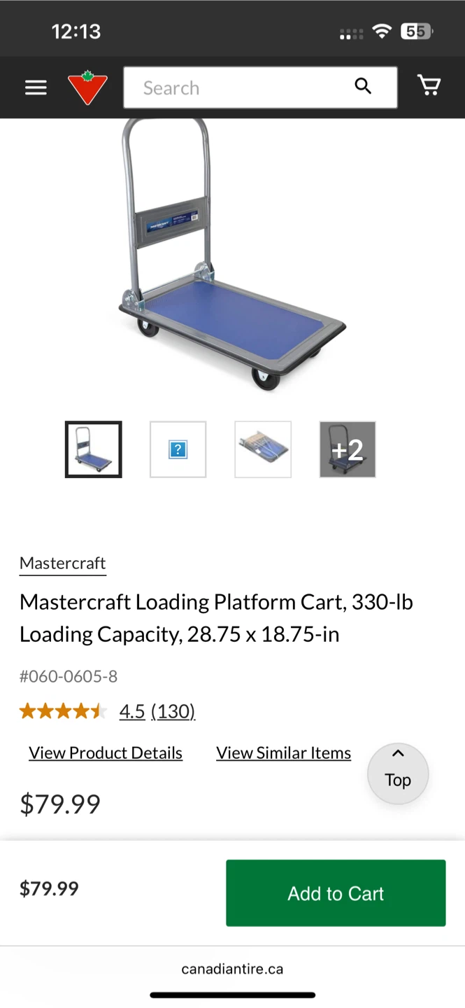 Mastercraft Loading Platform Cart, 330-lb Capacity