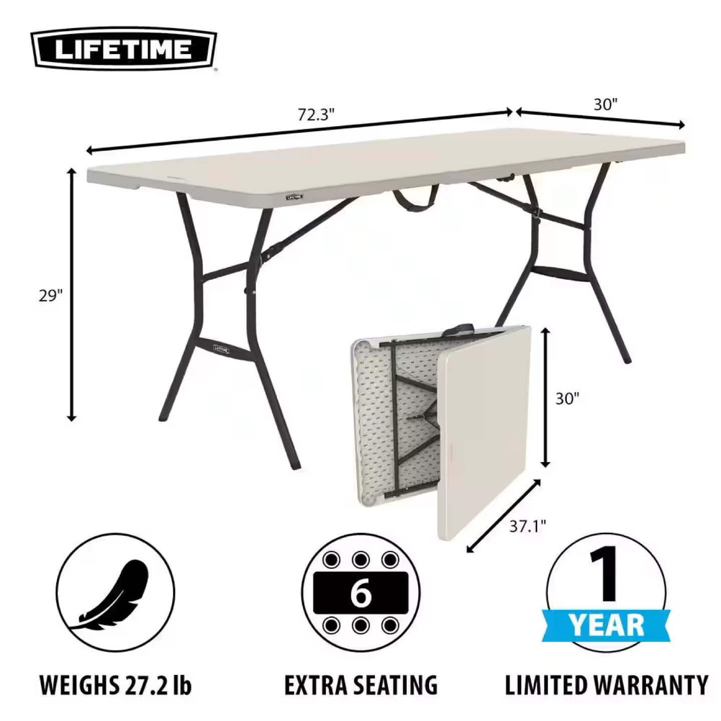Lifetime 6ft Fold-in-Half Table