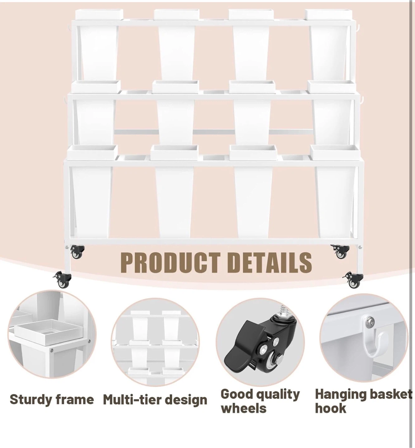 Flower Display Stand - 3 Tier White Rolling Cart - photo 3