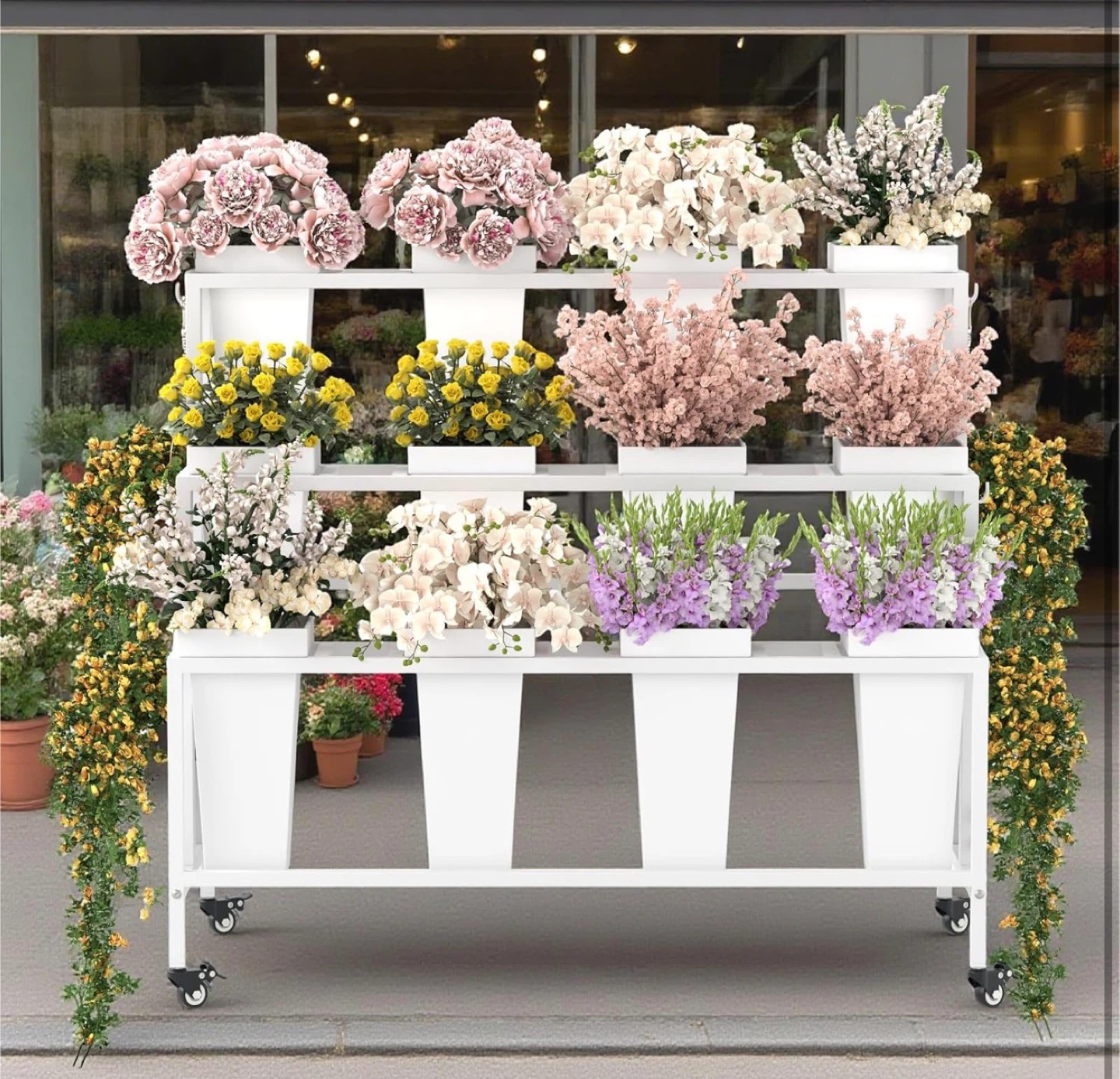 Flower Display Stand - 3 Tier White Rolling Cart - photo 4