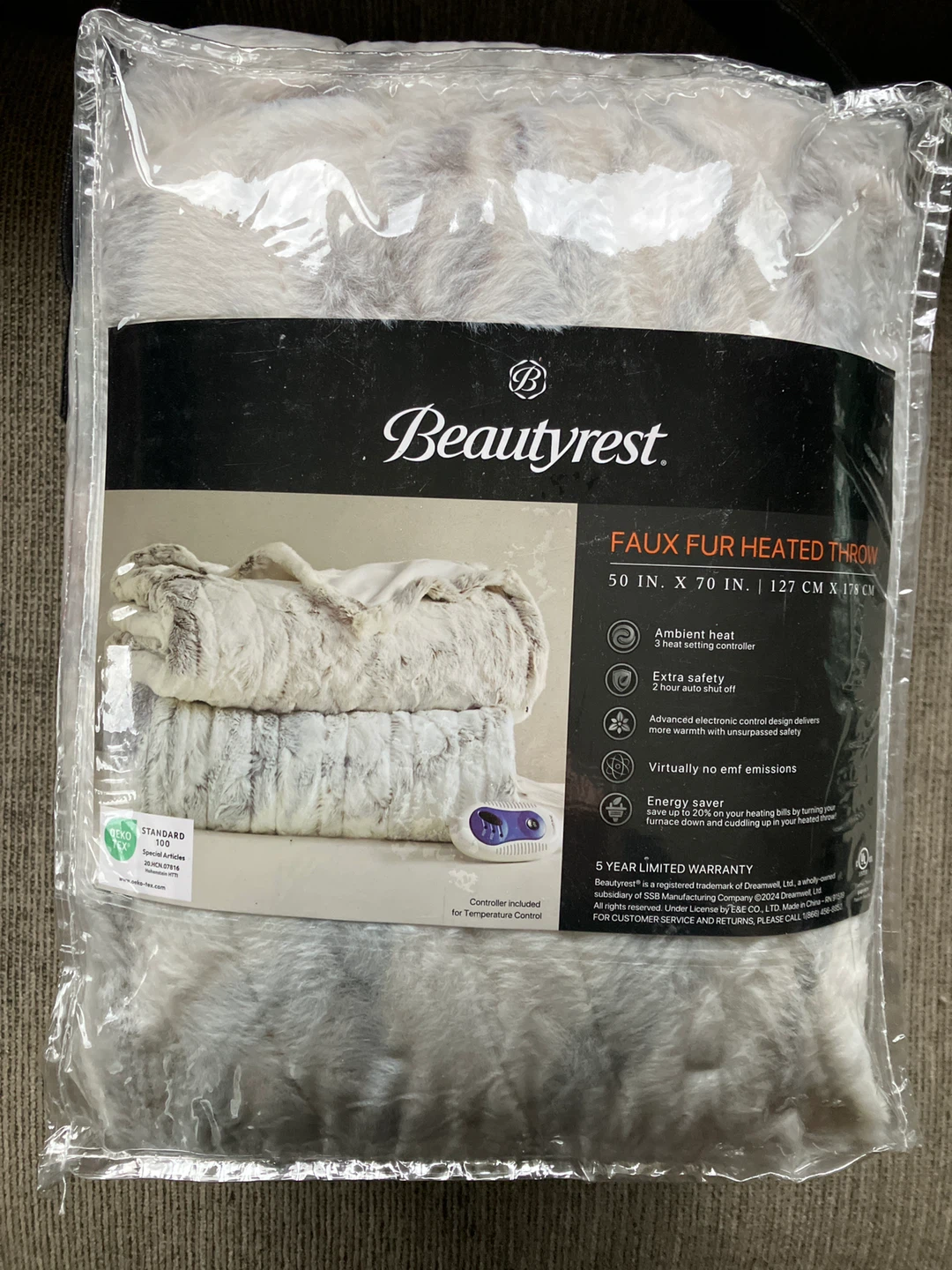 Beautyrest Faux Fur Heated Throw Blanket - NEW