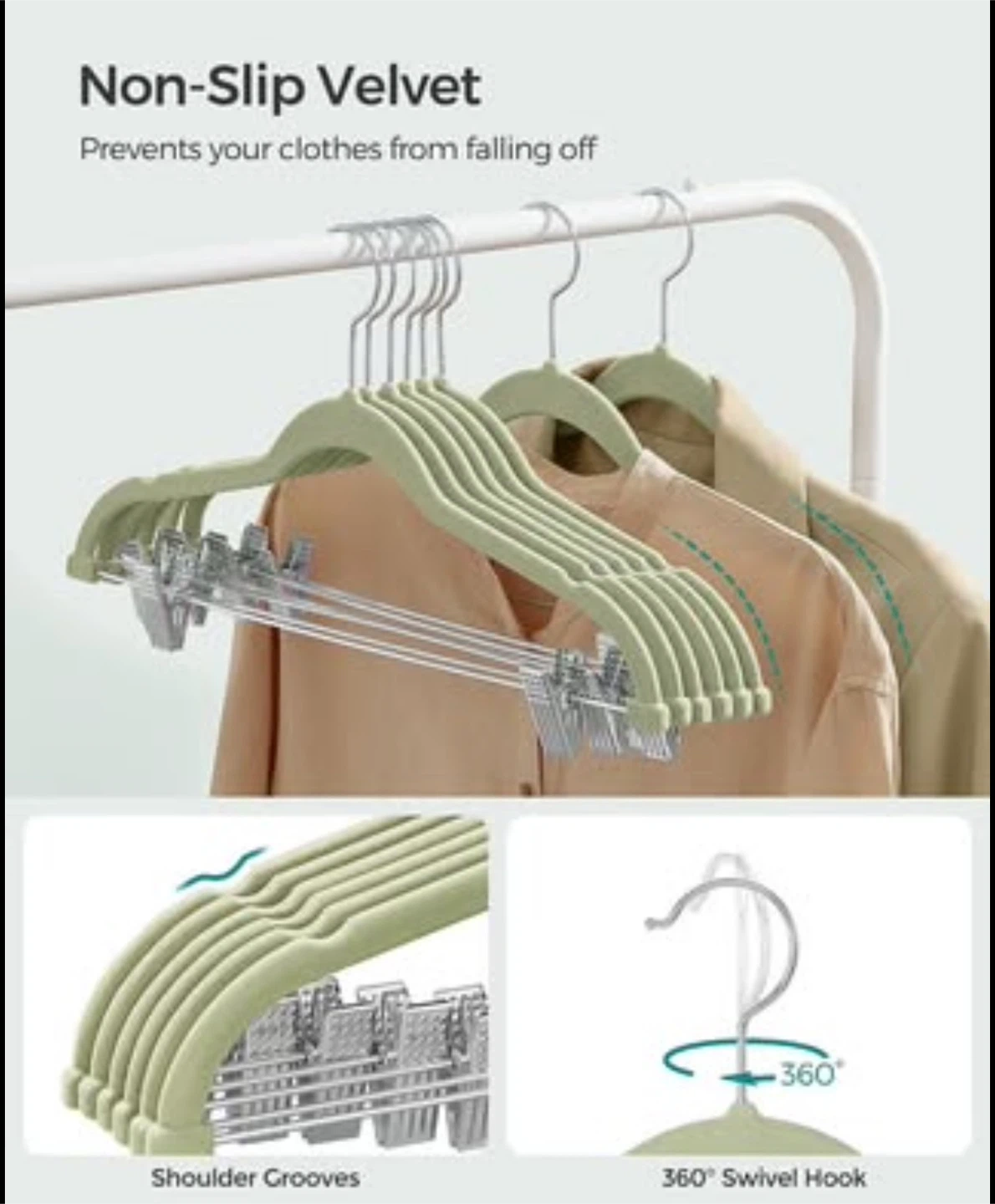 Non-Slip Velvet Clothes Hangers with Clips - photo 3