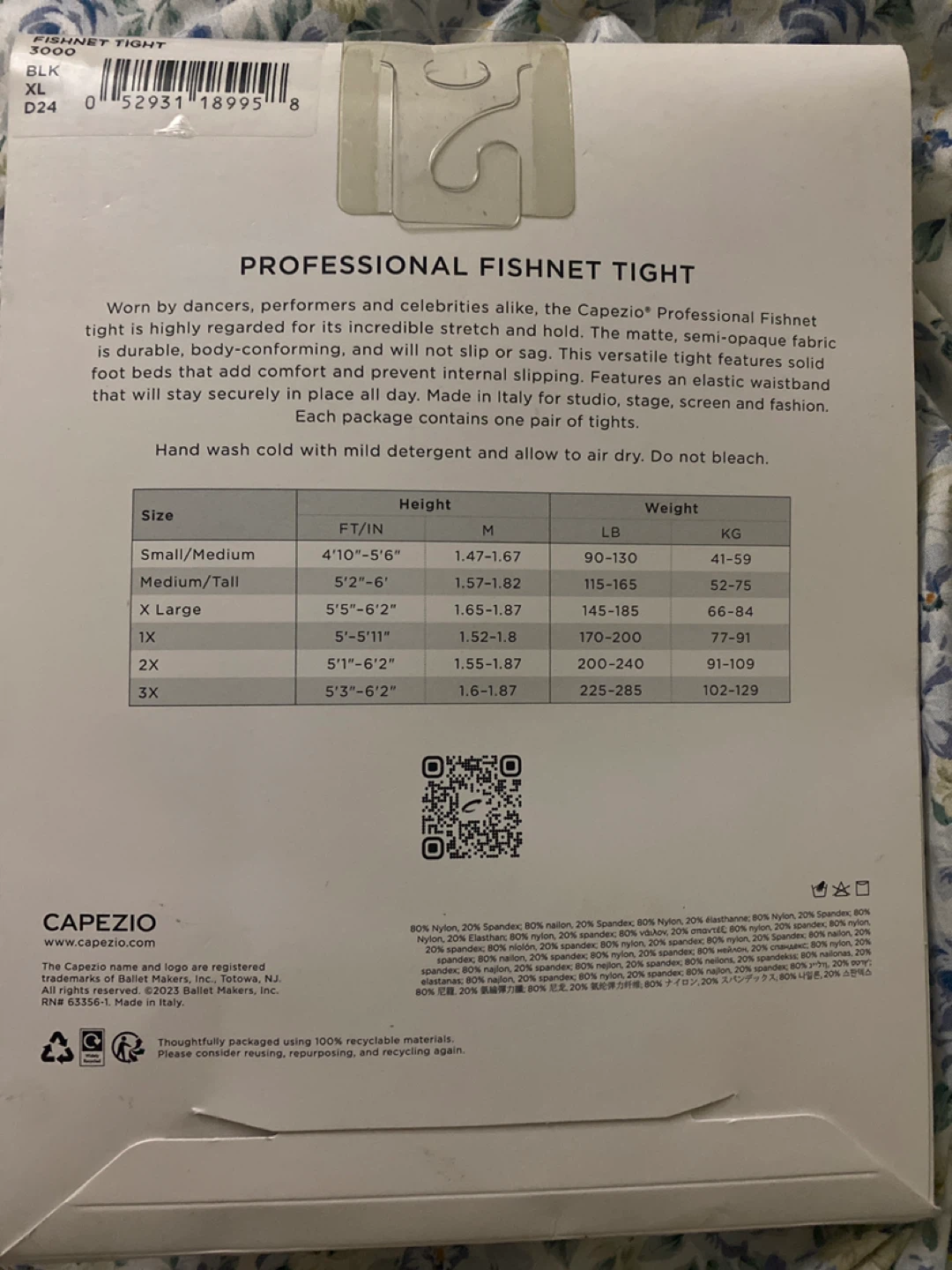 Capezio Professional Fishnet Tights XL Black - photo 2