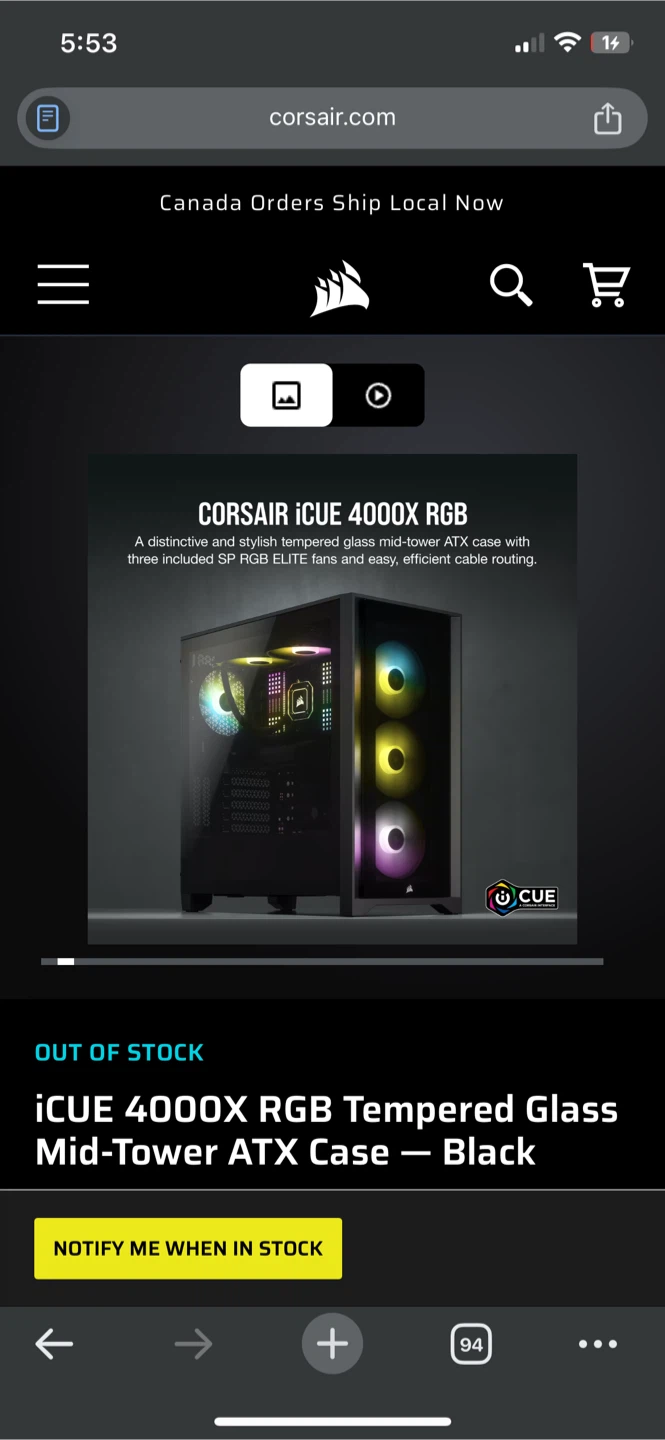 Corsair iCUE 4000X RGB Tempered Glass Mid-Tower ATX Case - Black