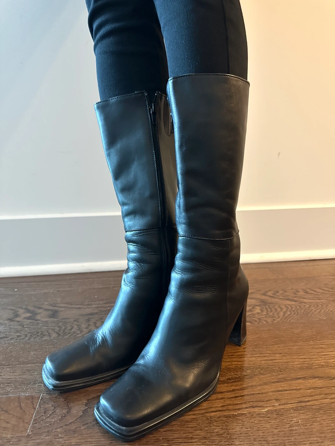 Black Leather High Heel Boots - size 37 - photo 2