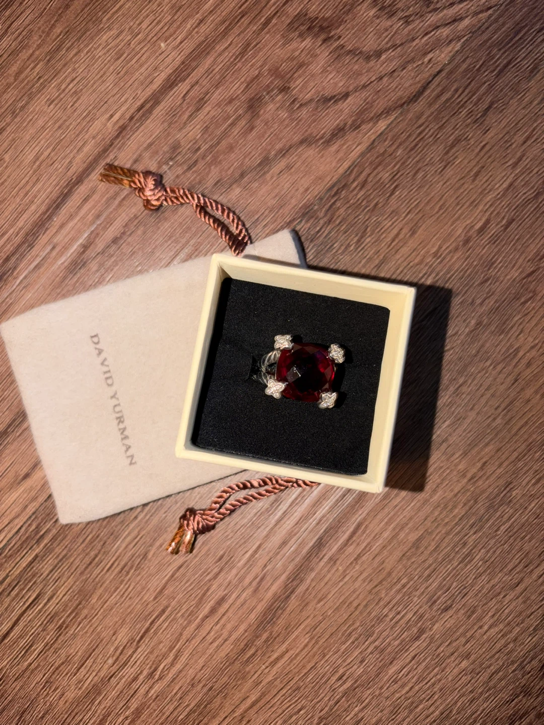 David Yurman Cushion on Point Garnet Diamond Ring Size 5.25 - photo 3