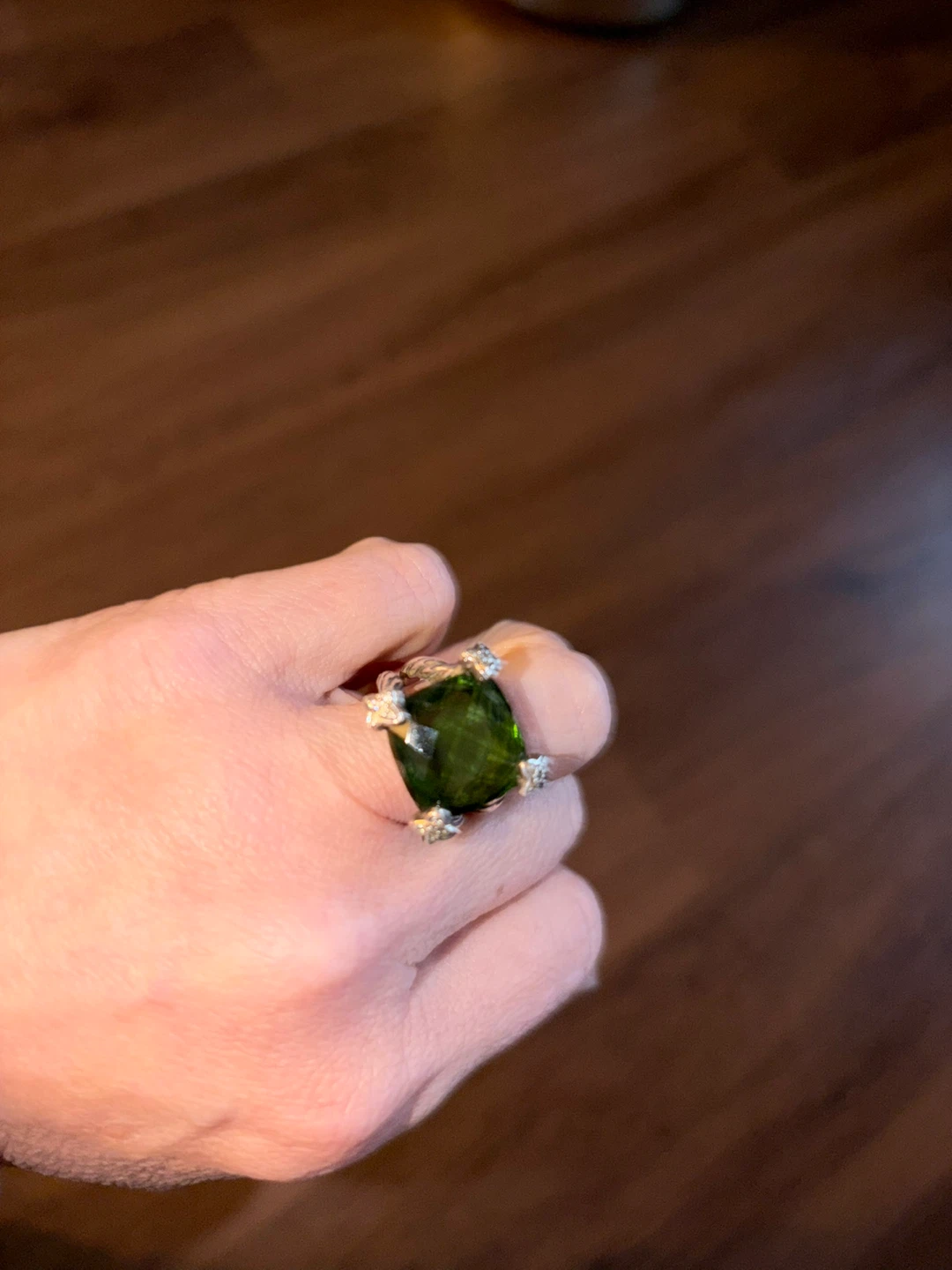 DAVID YURMAN Cushion On Point Prasiolite Diamond Ring Size 5.25 - photo 3