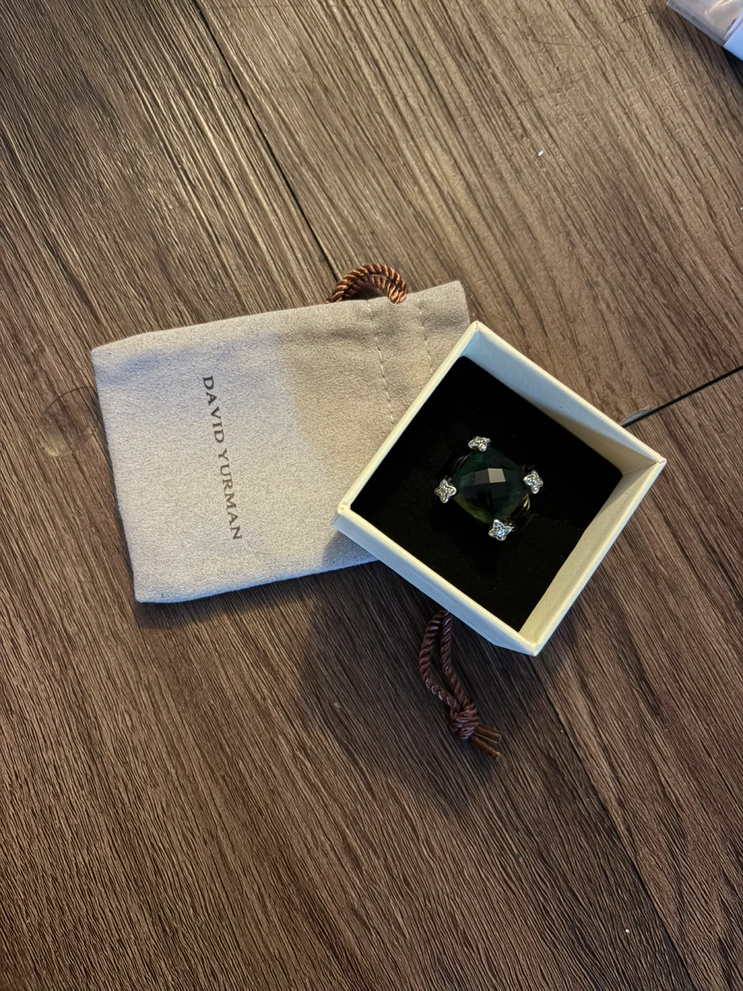 DAVID YURMAN Cushion On Point Prasiolite Diamond Ring Size 5.25