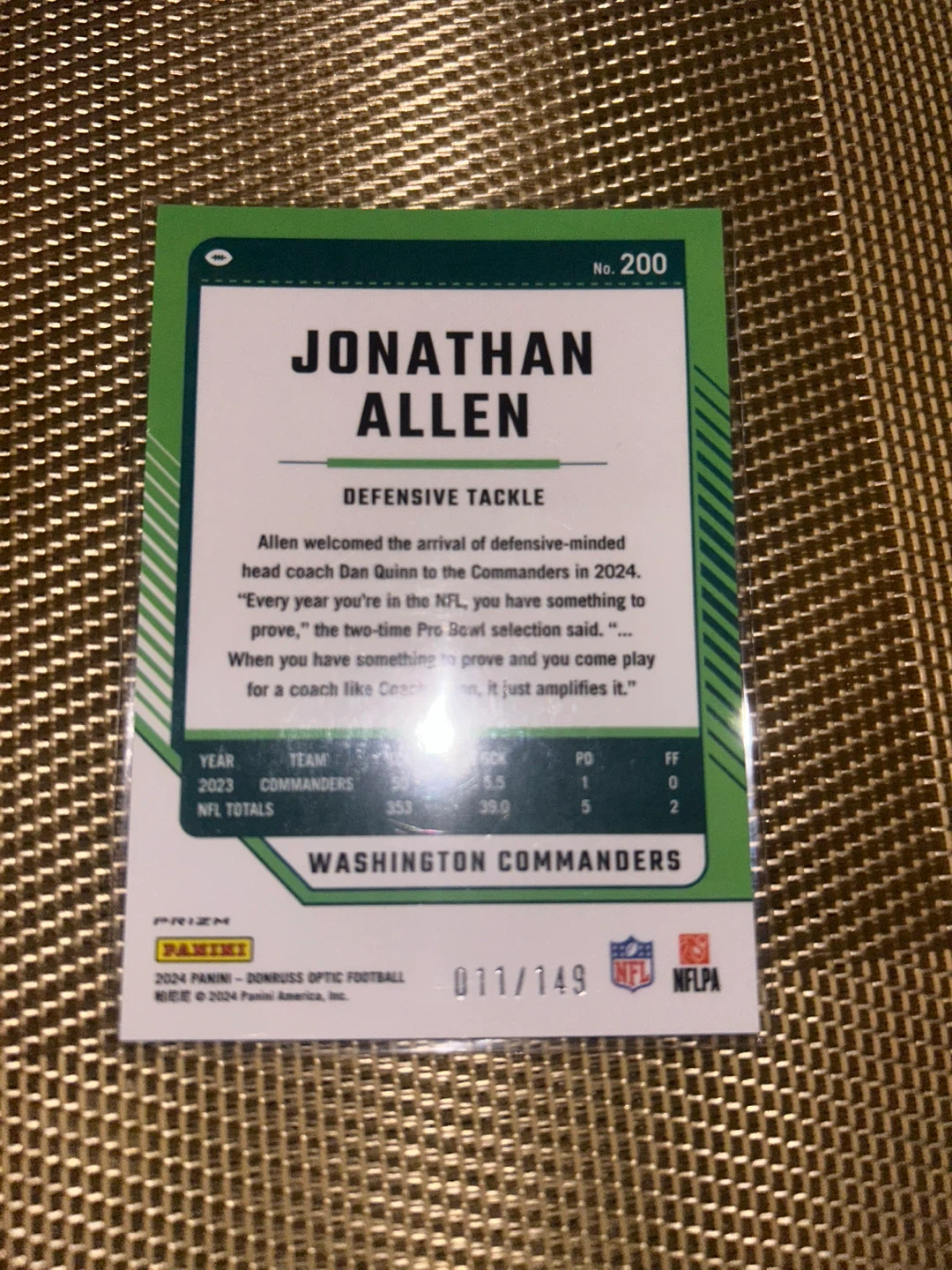 Jonathan Allen Commanders Football Card - photo 2