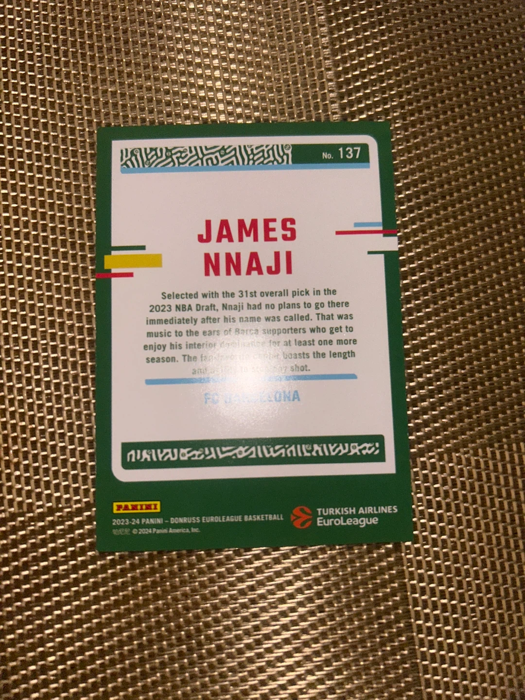 James Nnaji Donruss RC Euroleague Basketball Card - photo 2