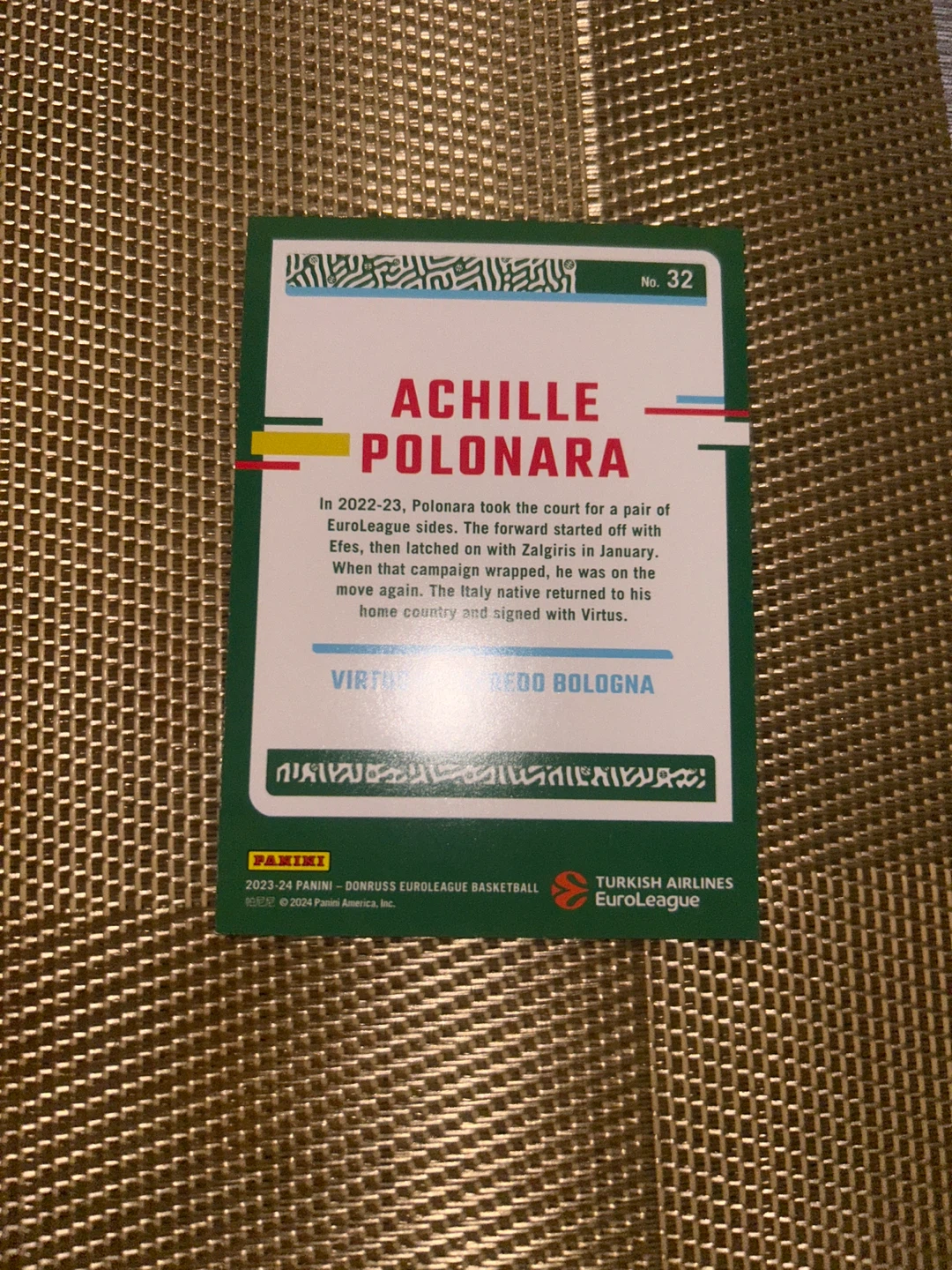 Achille Polonara Donruss EuroLeague Basketball Card - photo 2