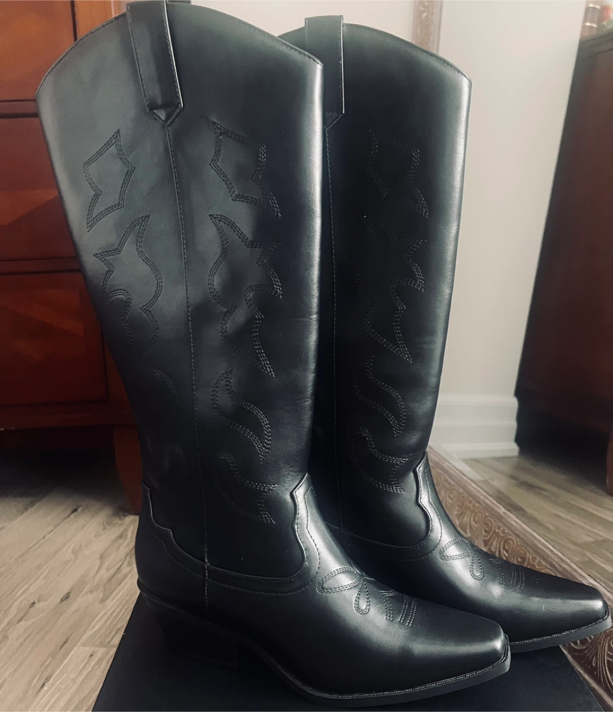 Brand New Black Leather Cowboy Boots