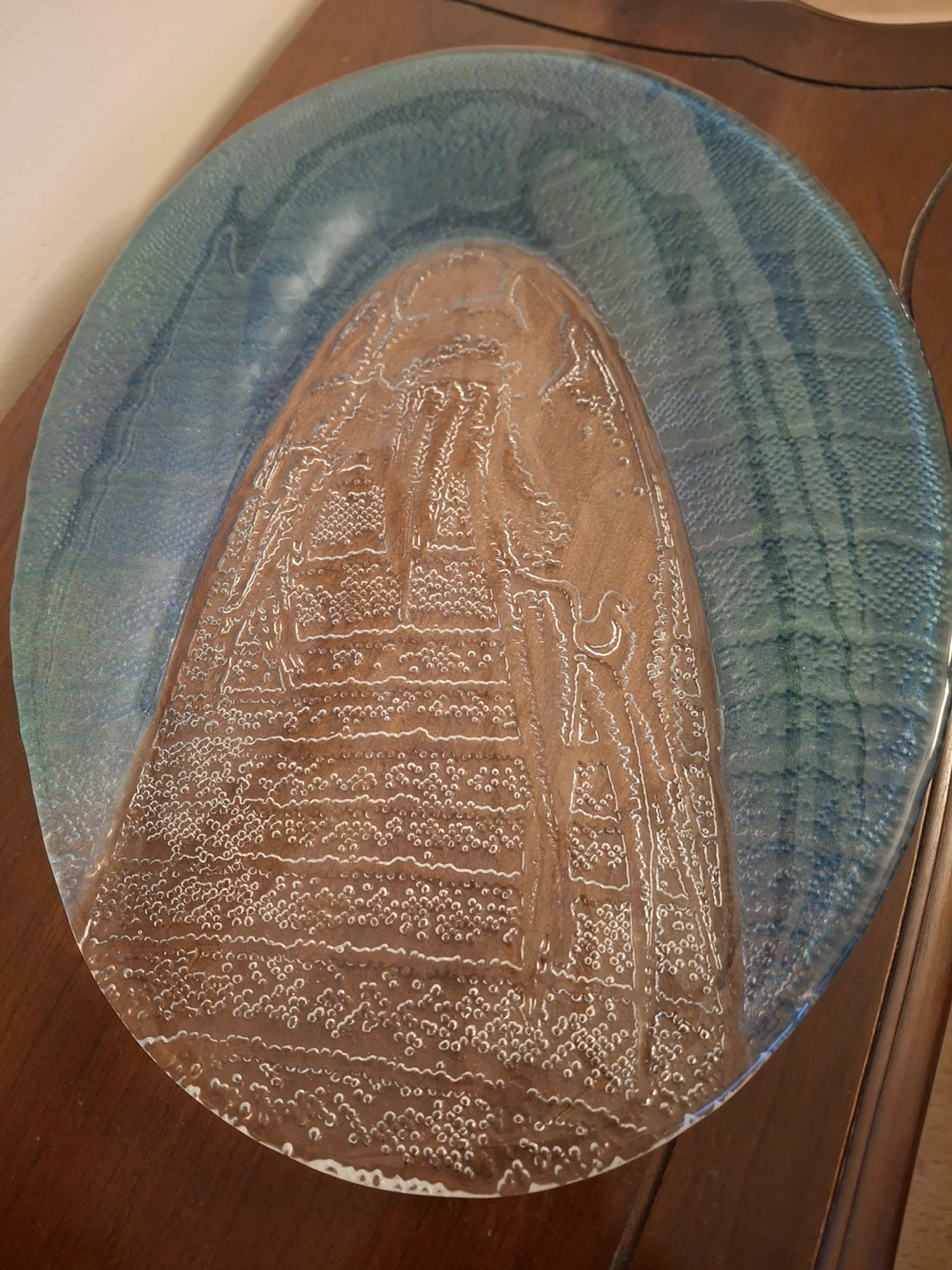 Platter with textured look - blue and clear - photo 2