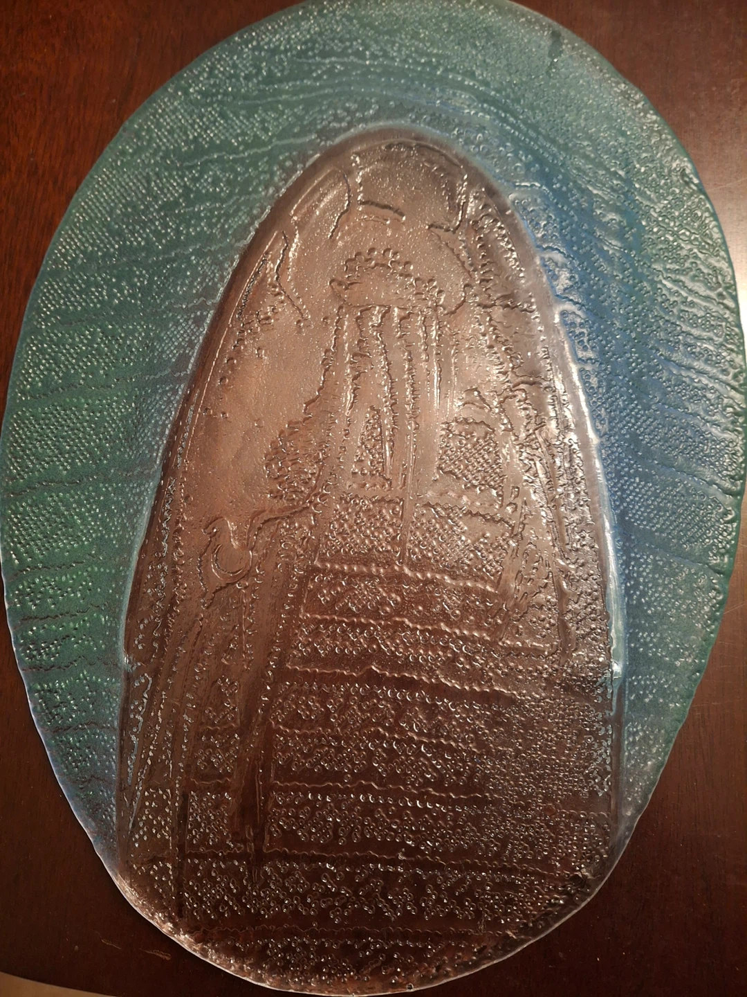 Platter with textured look - blue and clear