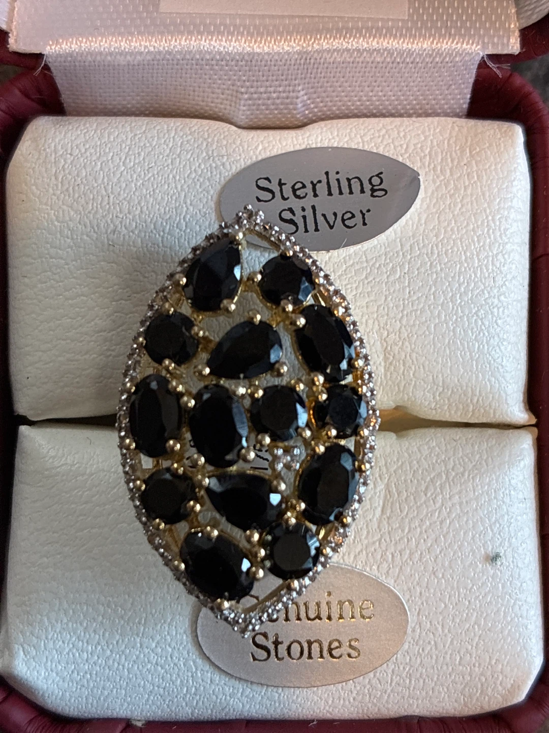 New Large Sterling Silver Black Onyx & Topaz Ring