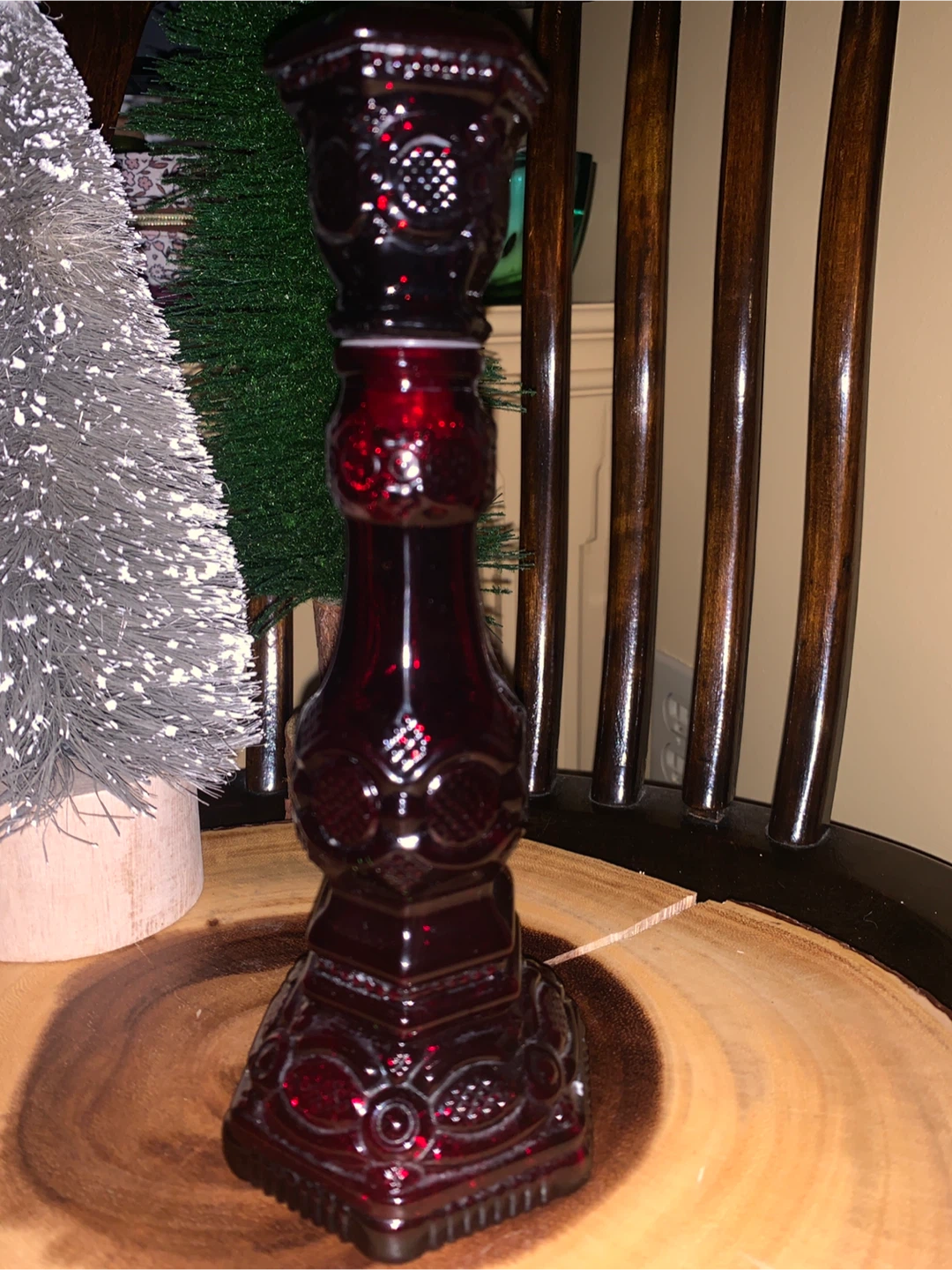 Vintage Avon Red Glass Candlestick Holder