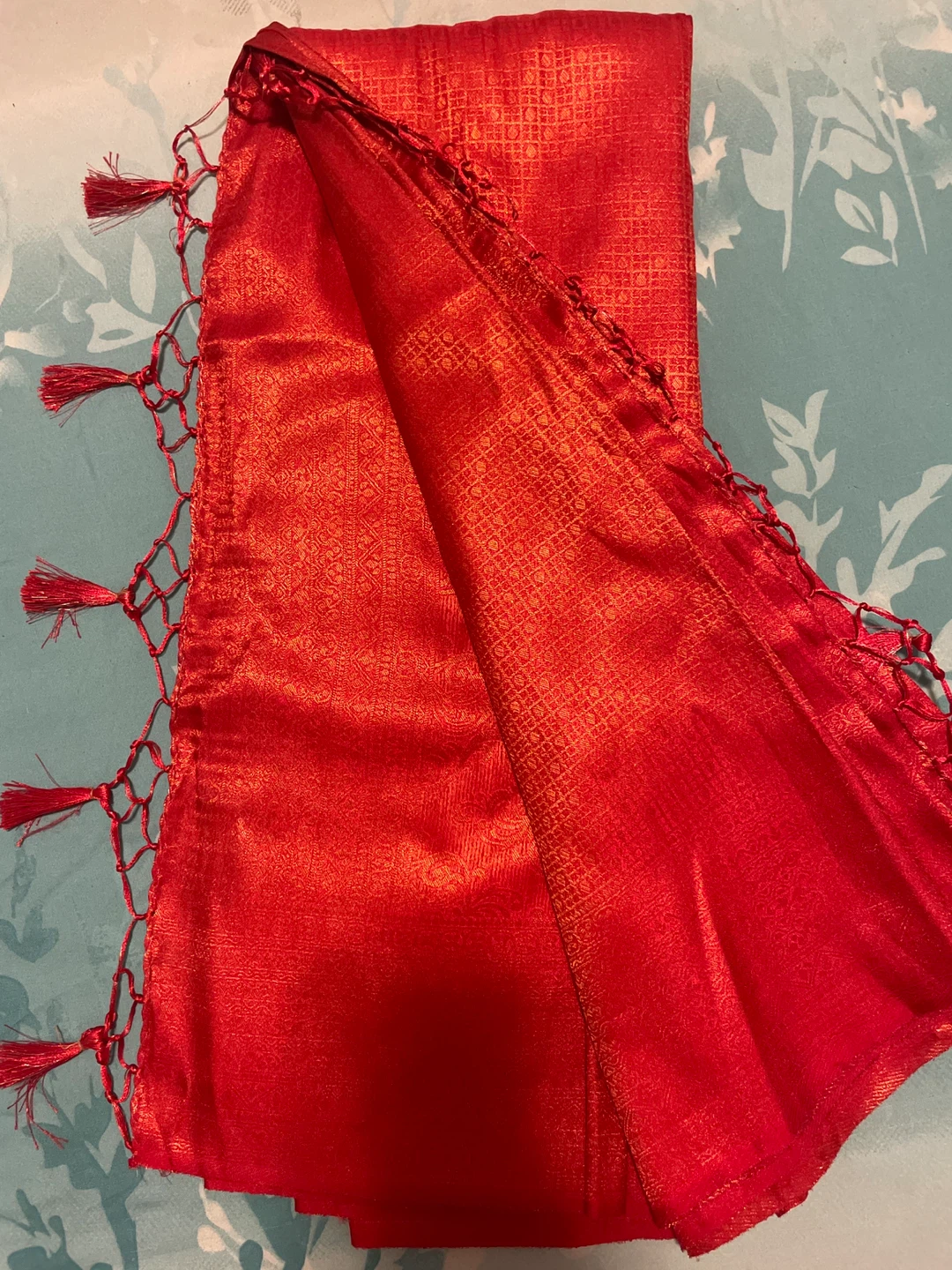 Red Silk Saree with Tassels