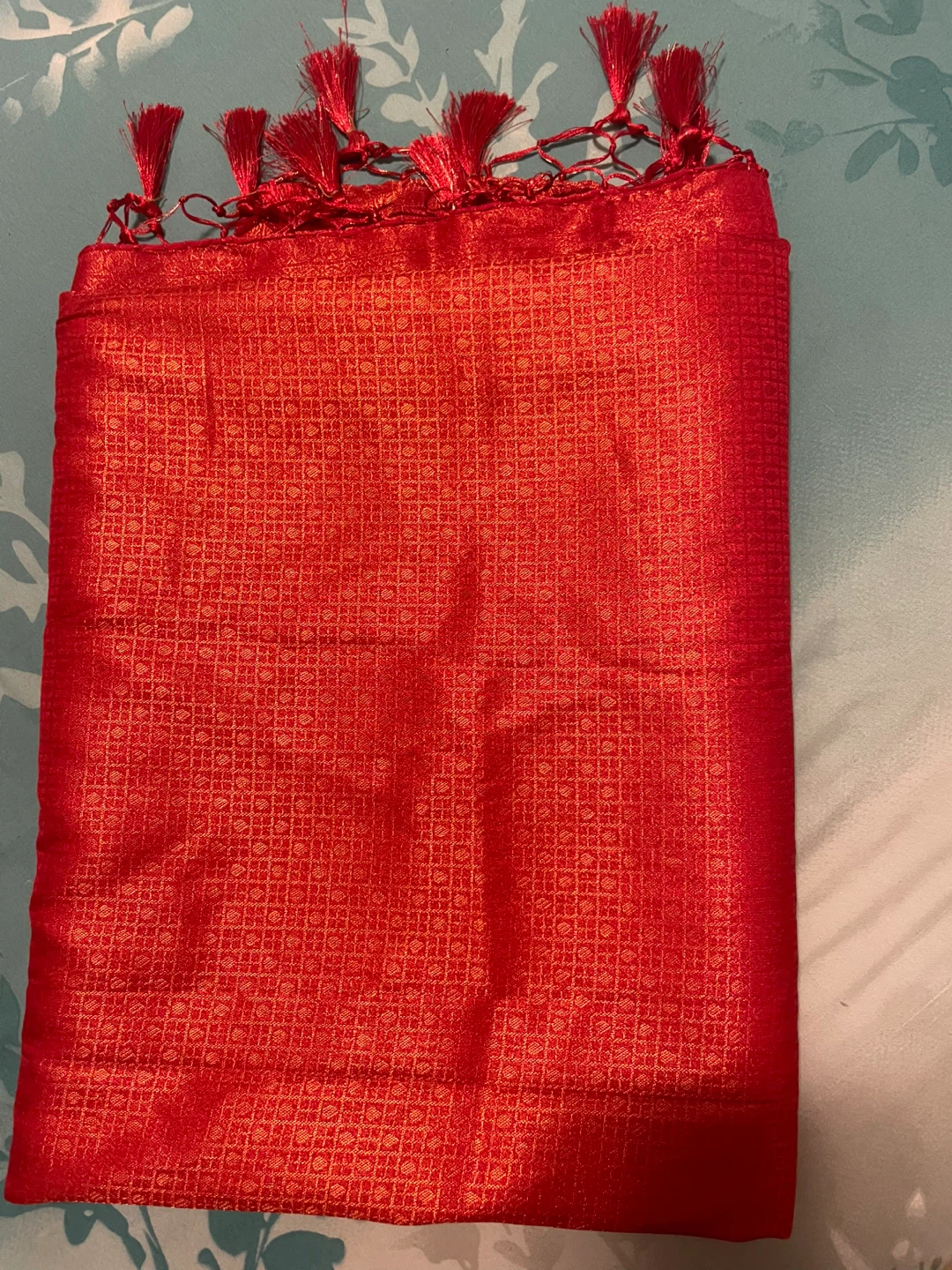 Red Silk Saree with Tassels - photo 3