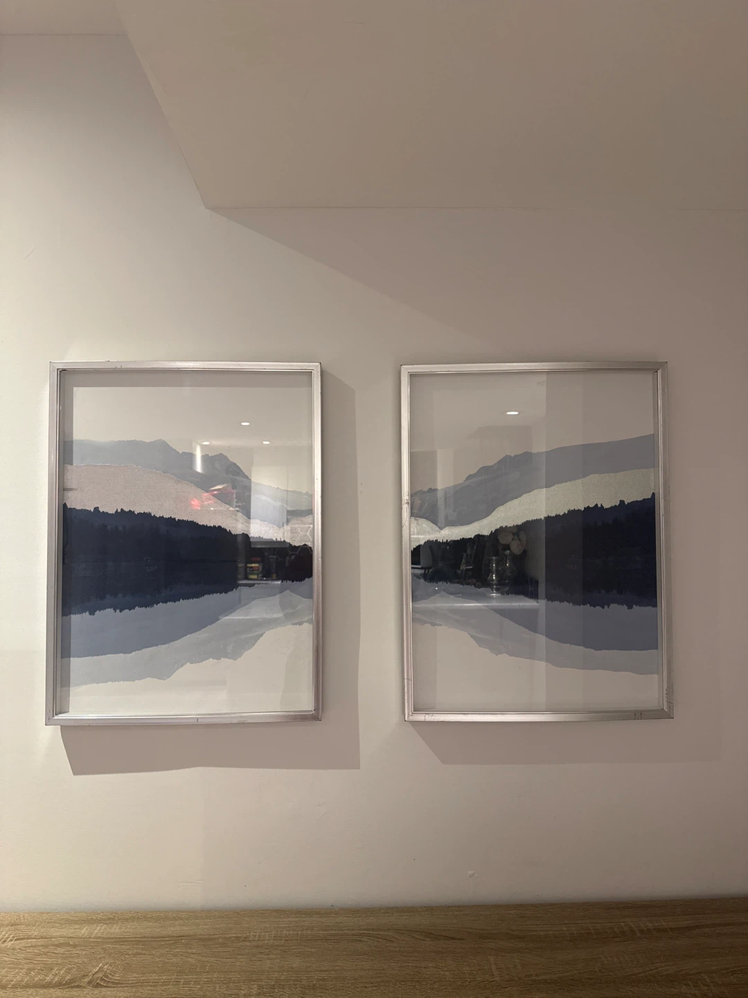 Contemporary silver wall pictures pair