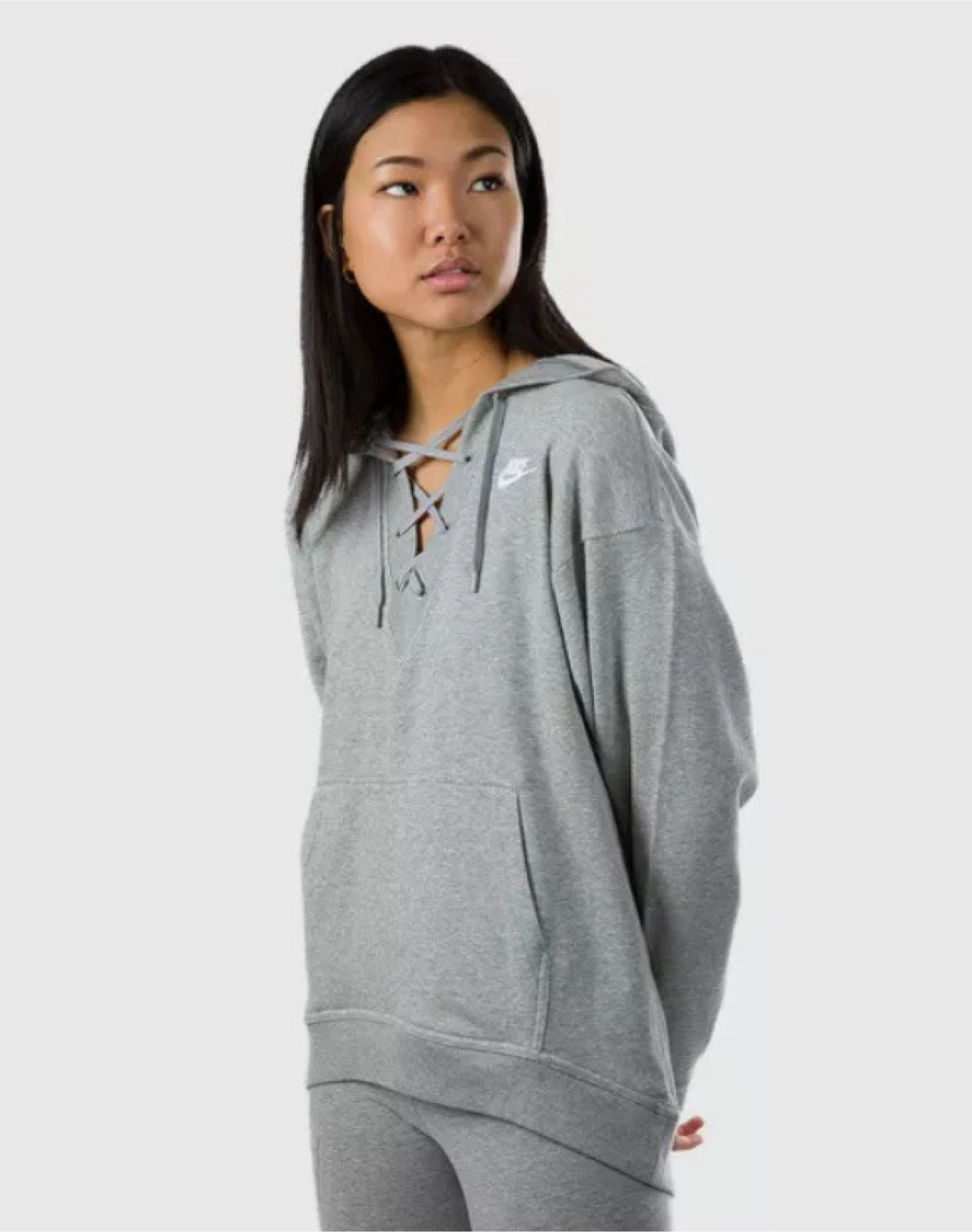Nike Grey Lace-Up Hoodie XS