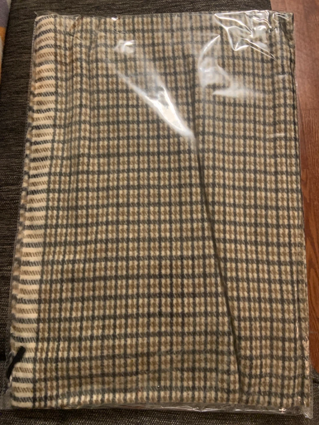 Plaid Scarf/Shawl with Fringe - Brown, Black, & White - photo 4