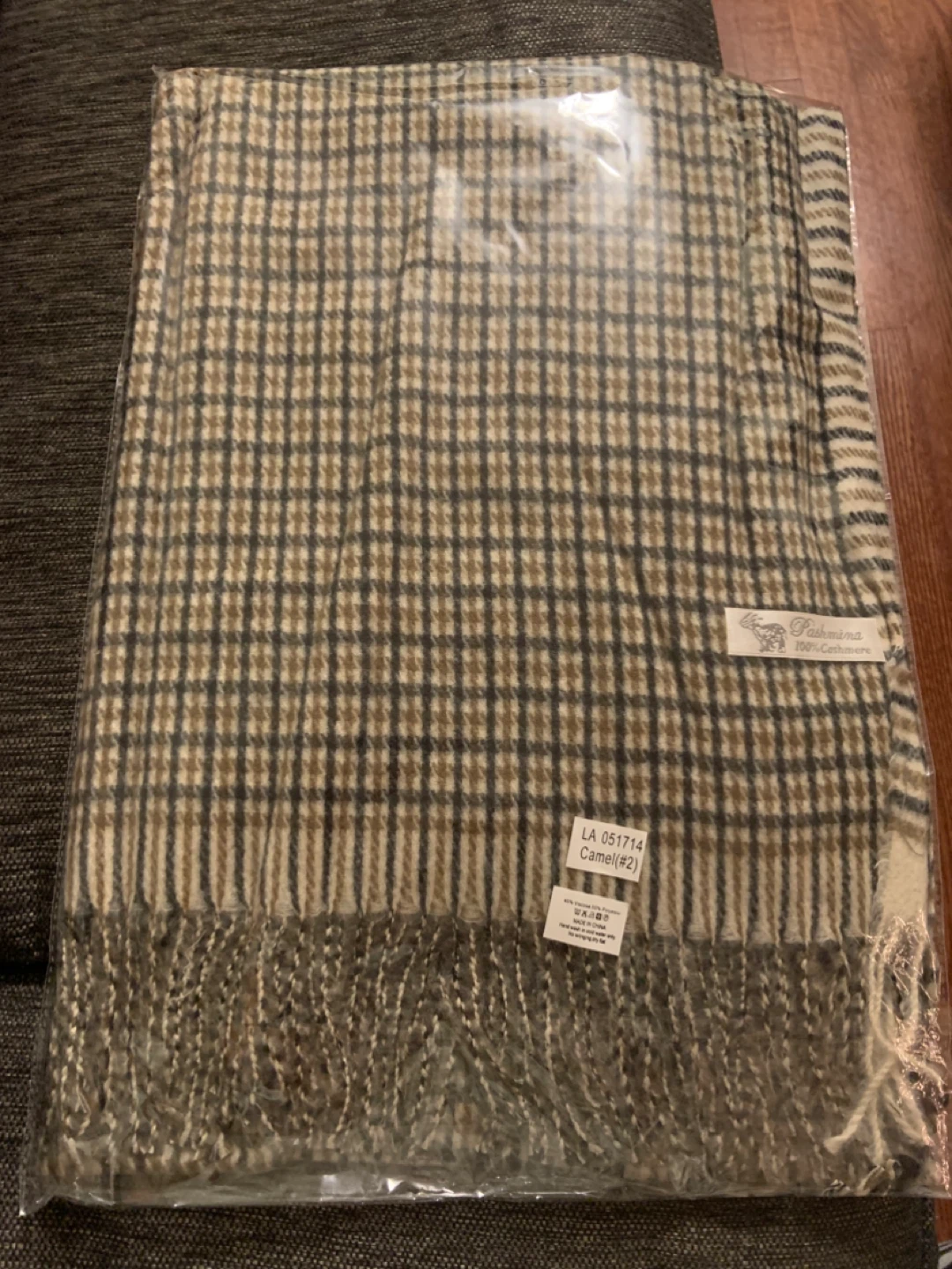 Plaid Scarf/Shawl with Fringe - Brown, Black, & White - photo 3