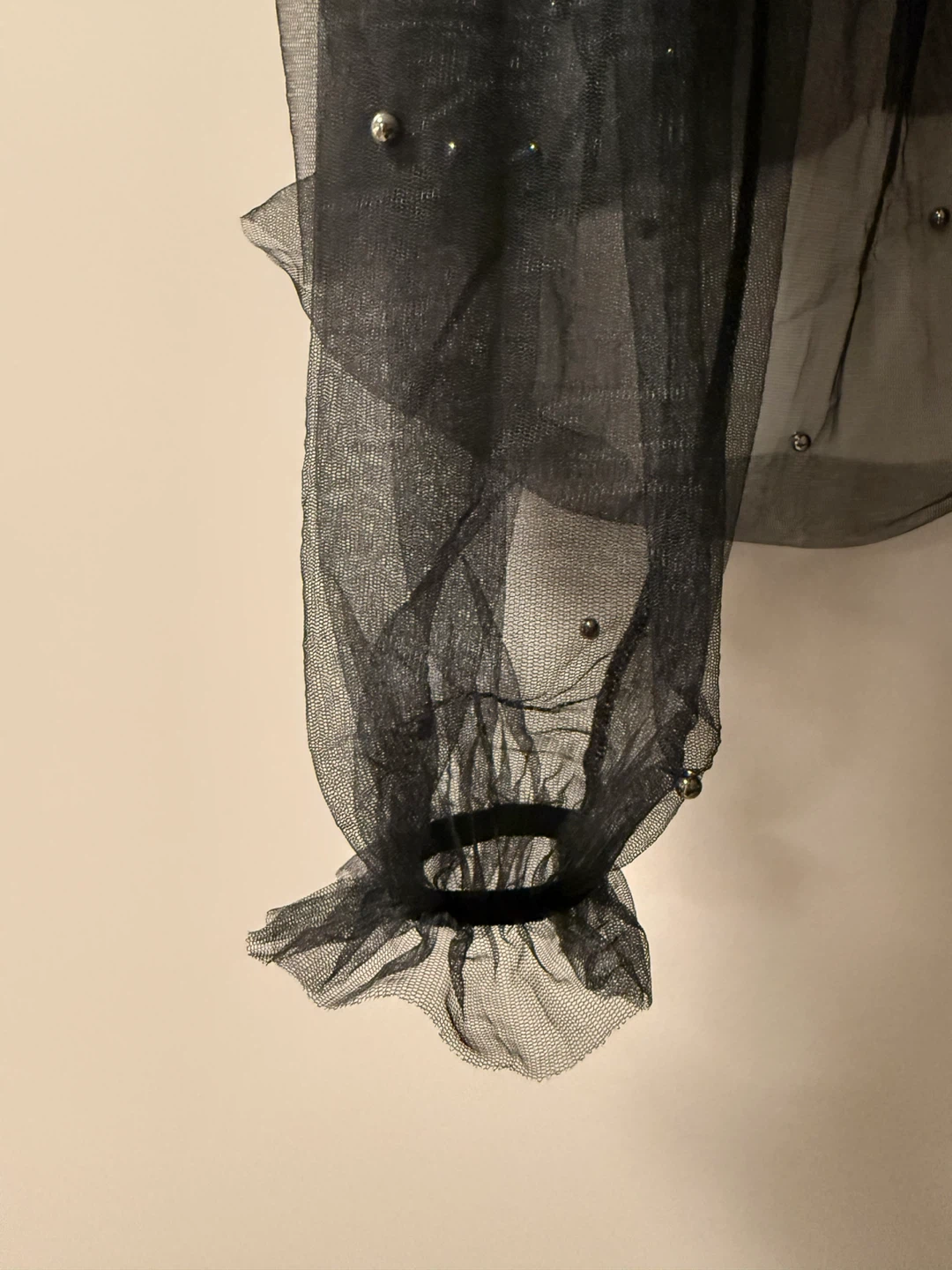 Black Sheer Blouse with Pearl Details - photo 2