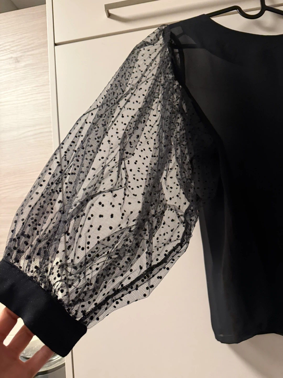 Black Polka Dot Mesh Sleeve Blouse - photo 2