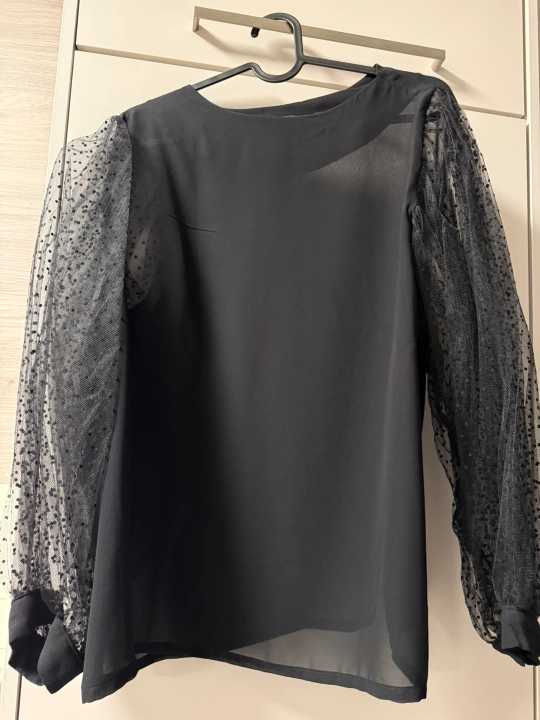 Black Polka Dot Mesh Sleeve Blouse