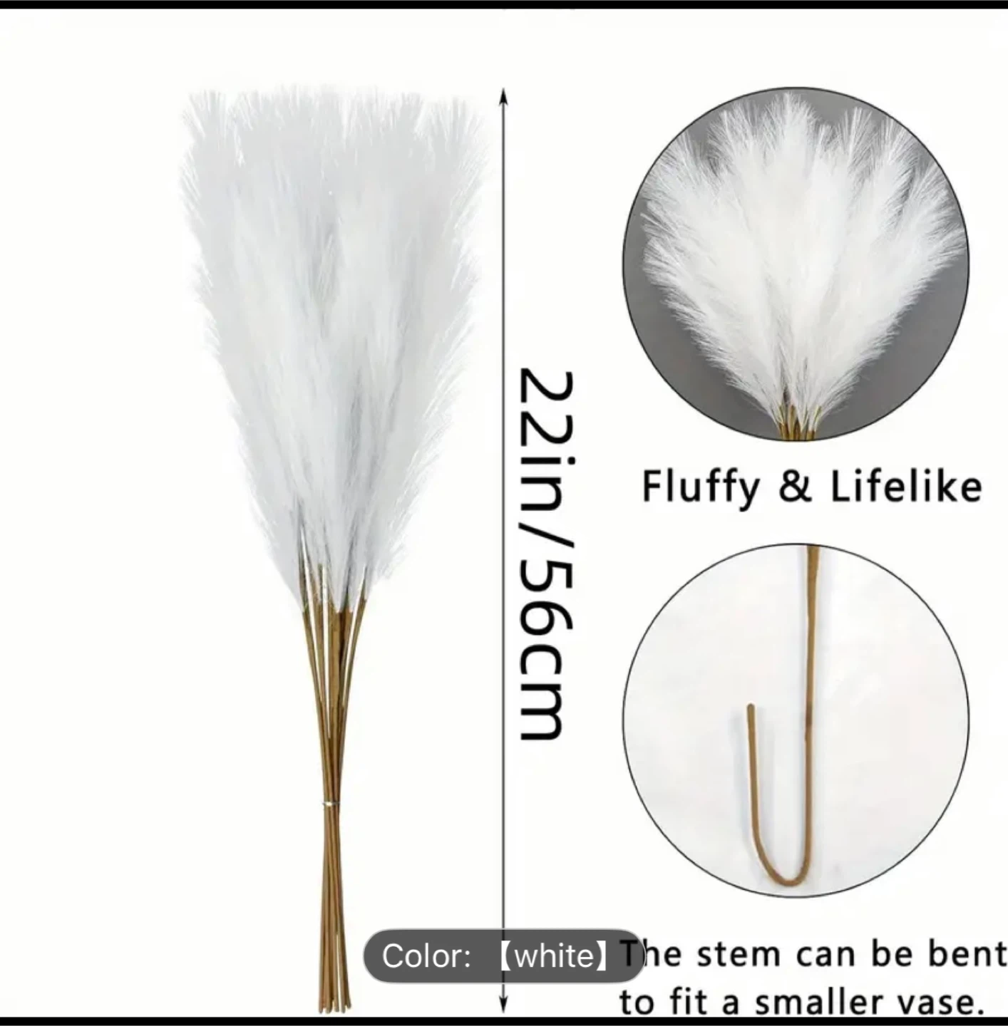 24 Stems White Artificial Pampas Grass - 22 inches