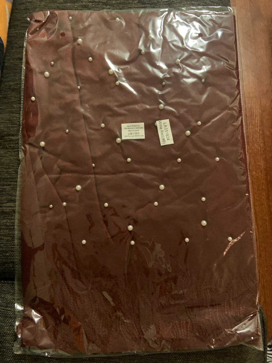 Dark Red/Maroon Pearl Embellished Scarf - photo 2