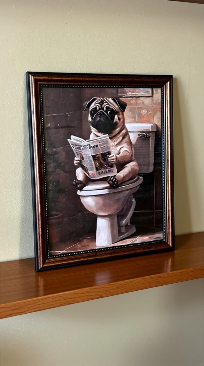 Pug on Toilet Framed Art