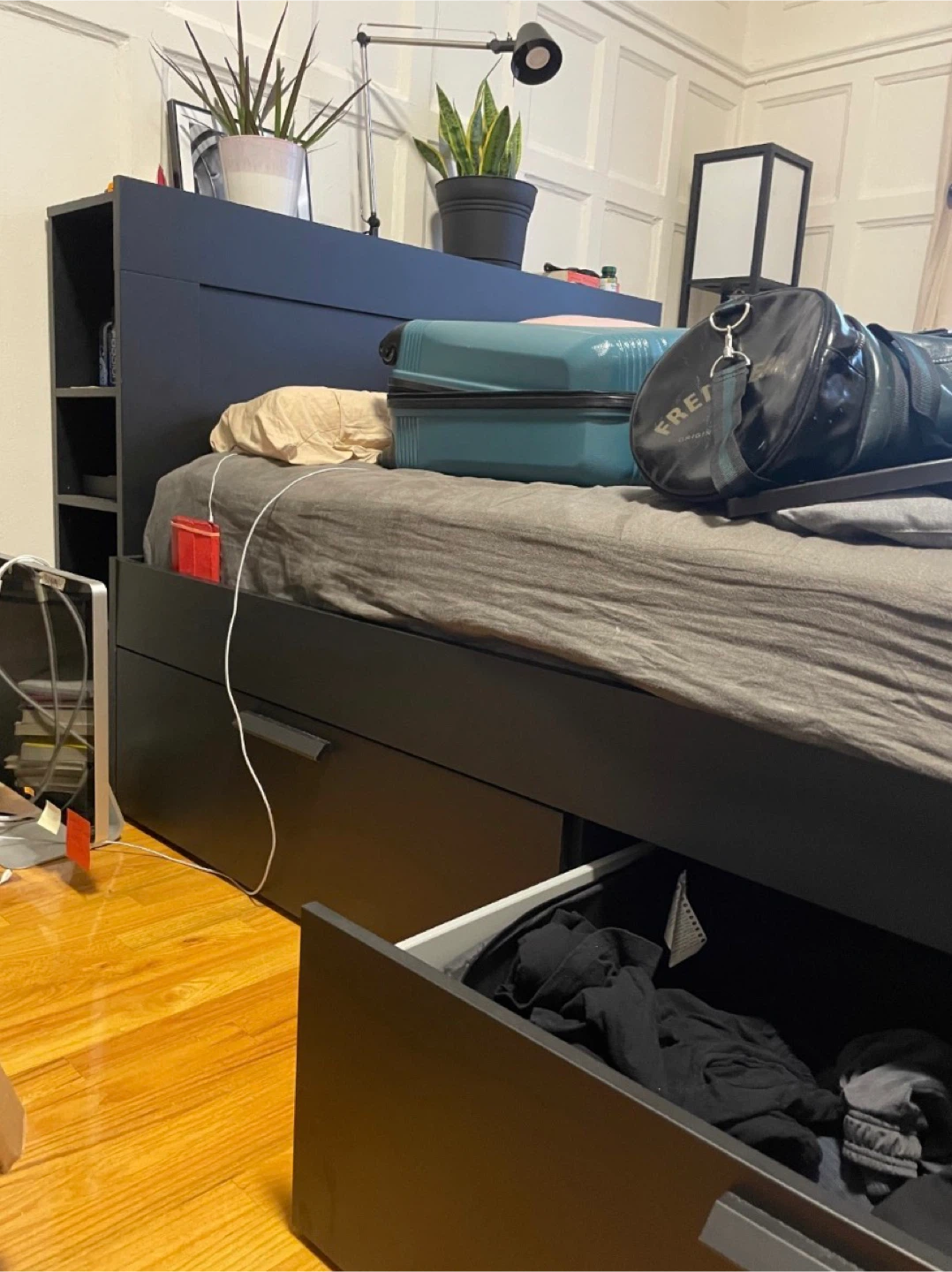 IKEA “Full size” Black Bed Frame with Storage Drawers - photo 2