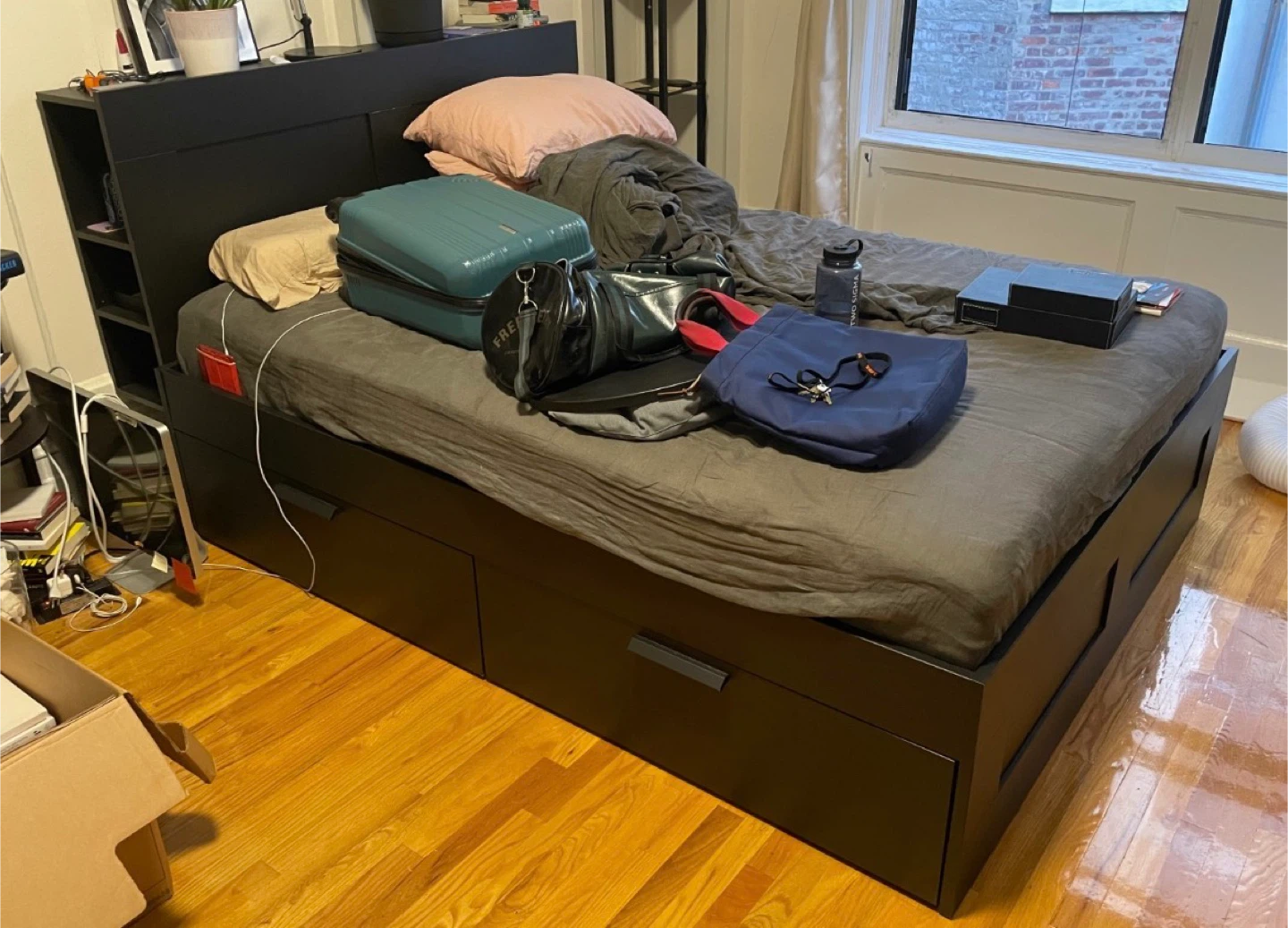 IKEA “Full size” Black Bed Frame with Storage Drawers