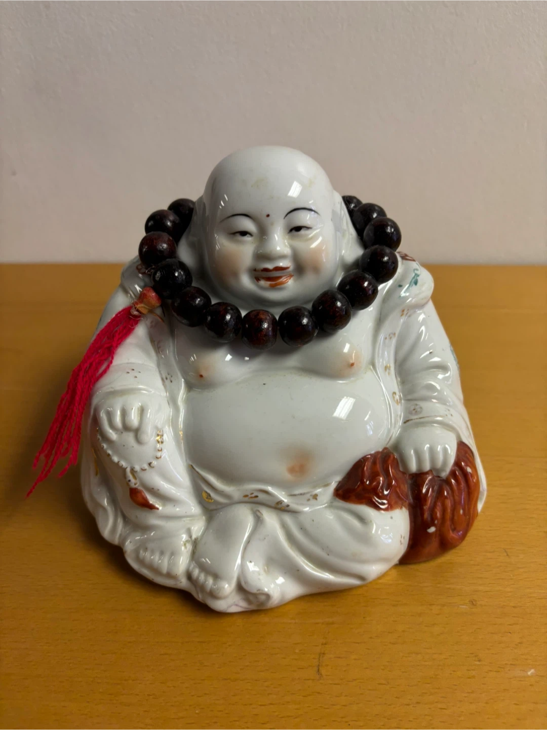 Porcelain Buddha Statue with Prayer Beads