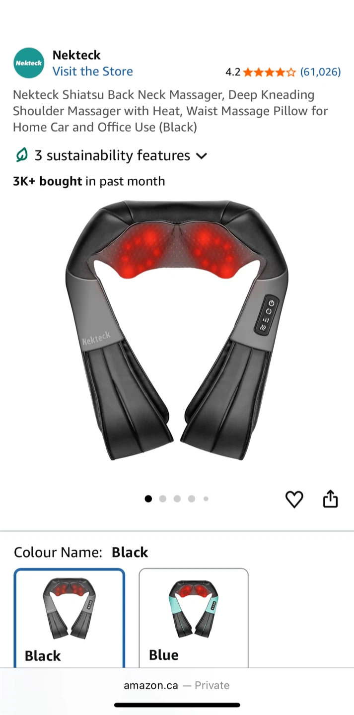 Nekteck Shiatsu Back Neck Massager - Black
