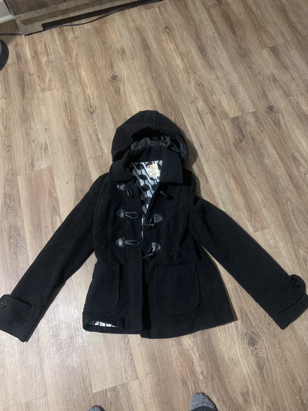 Tulle Black Hooded Coat - Size M