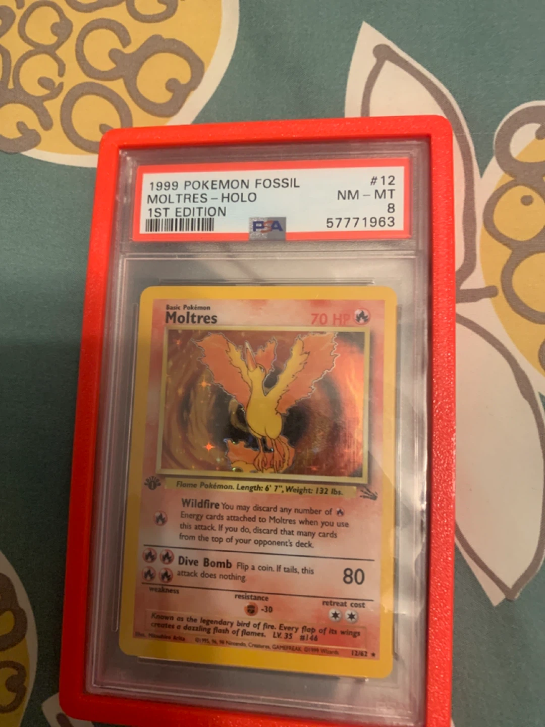 1999 Pokemon Fossil Moltres Holo 1st Edition PSA 8