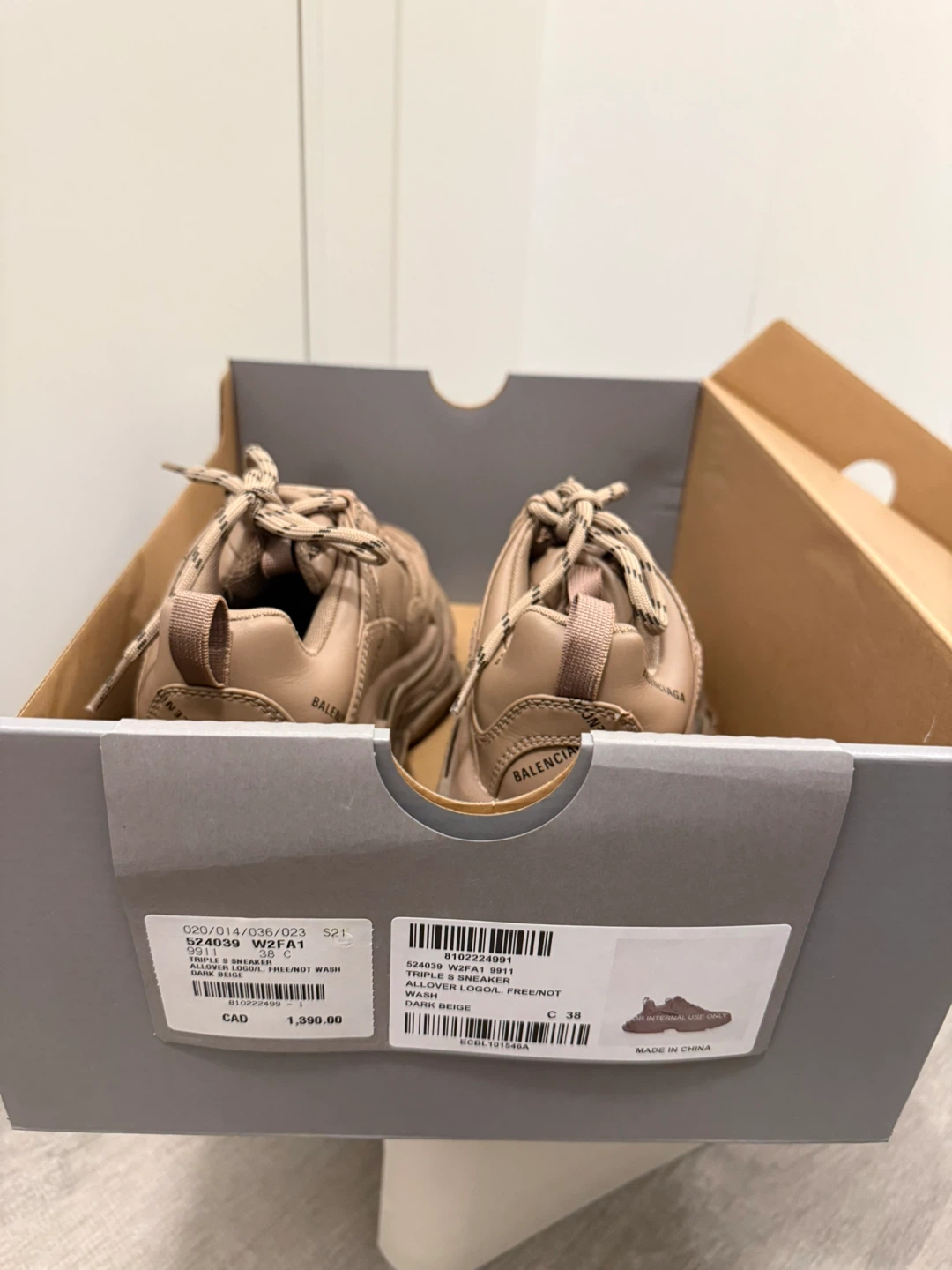 Balenciaga Triple S Beige All Over Logo Sneakers - Size 38 - photo 4