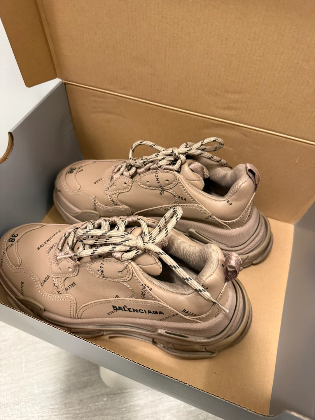 Balenciaga Triple S Beige All Over Logo Sneakers - Size 38 - photo 2