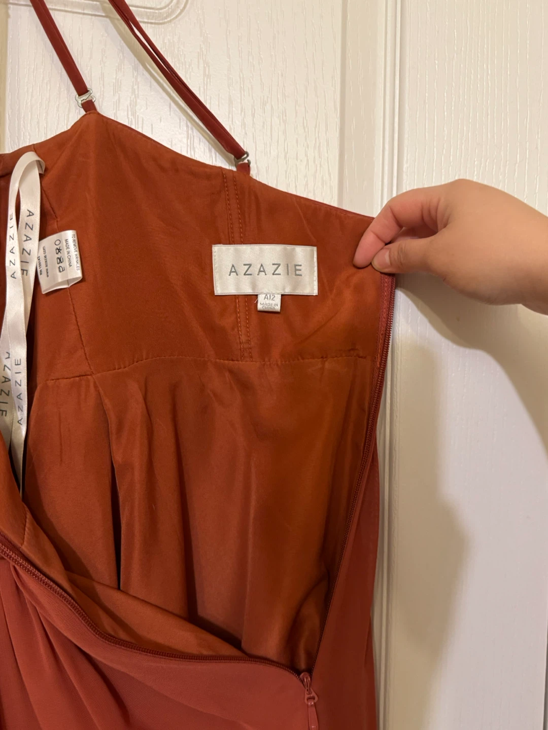 Azazie Bridesmaid Dress - Size A12 - Rust Orange - photo 3