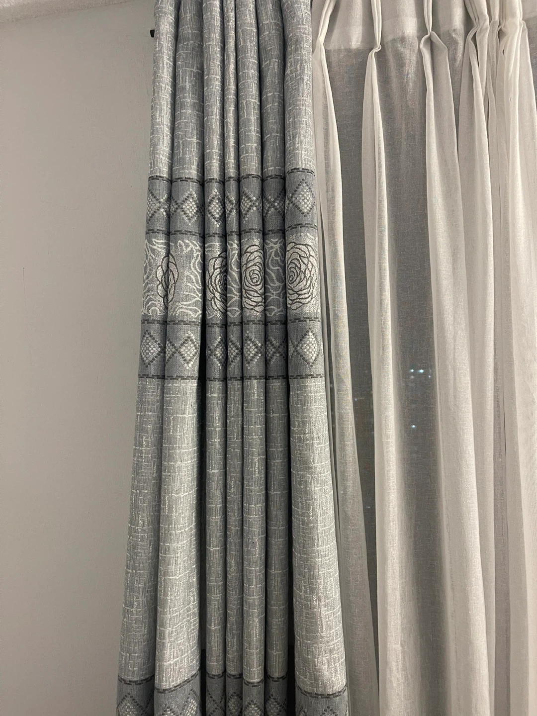 2 Grey Patterned Curtains