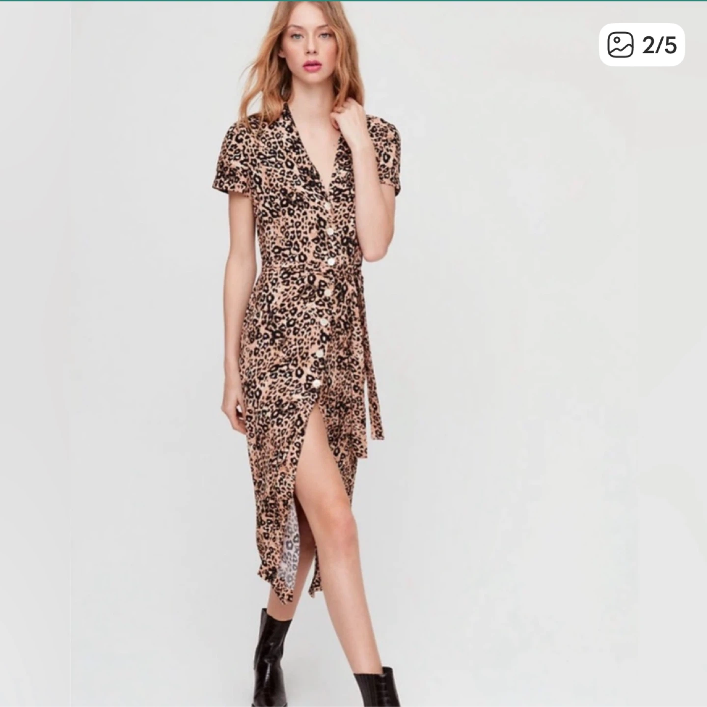 Wilfred Aritzia Animal Print Button-down Shirt Dress with Tie - photo 2