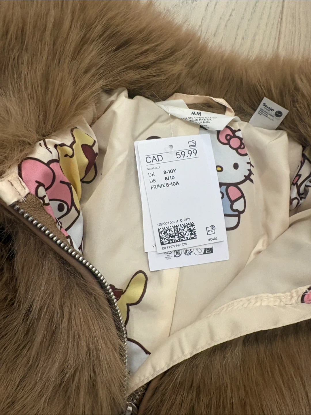 H&M Girls Hello Kitty Fluffy Jacket - Dark Beige