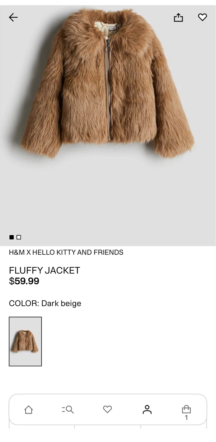 H&M Girls Hello Kitty Fluffy Jacket - Dark Beige - photo 5