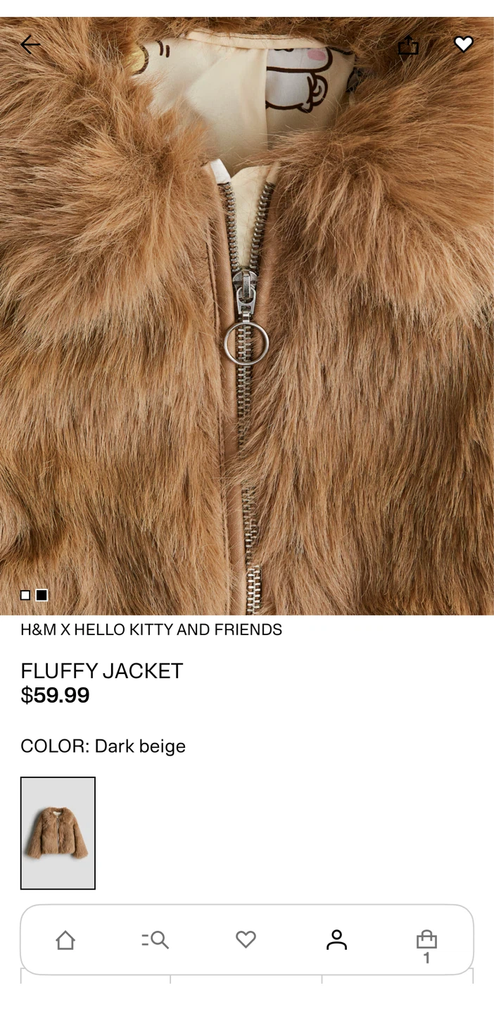 H&M Girls Hello Kitty Fluffy Jacket - Dark Beige - photo 4