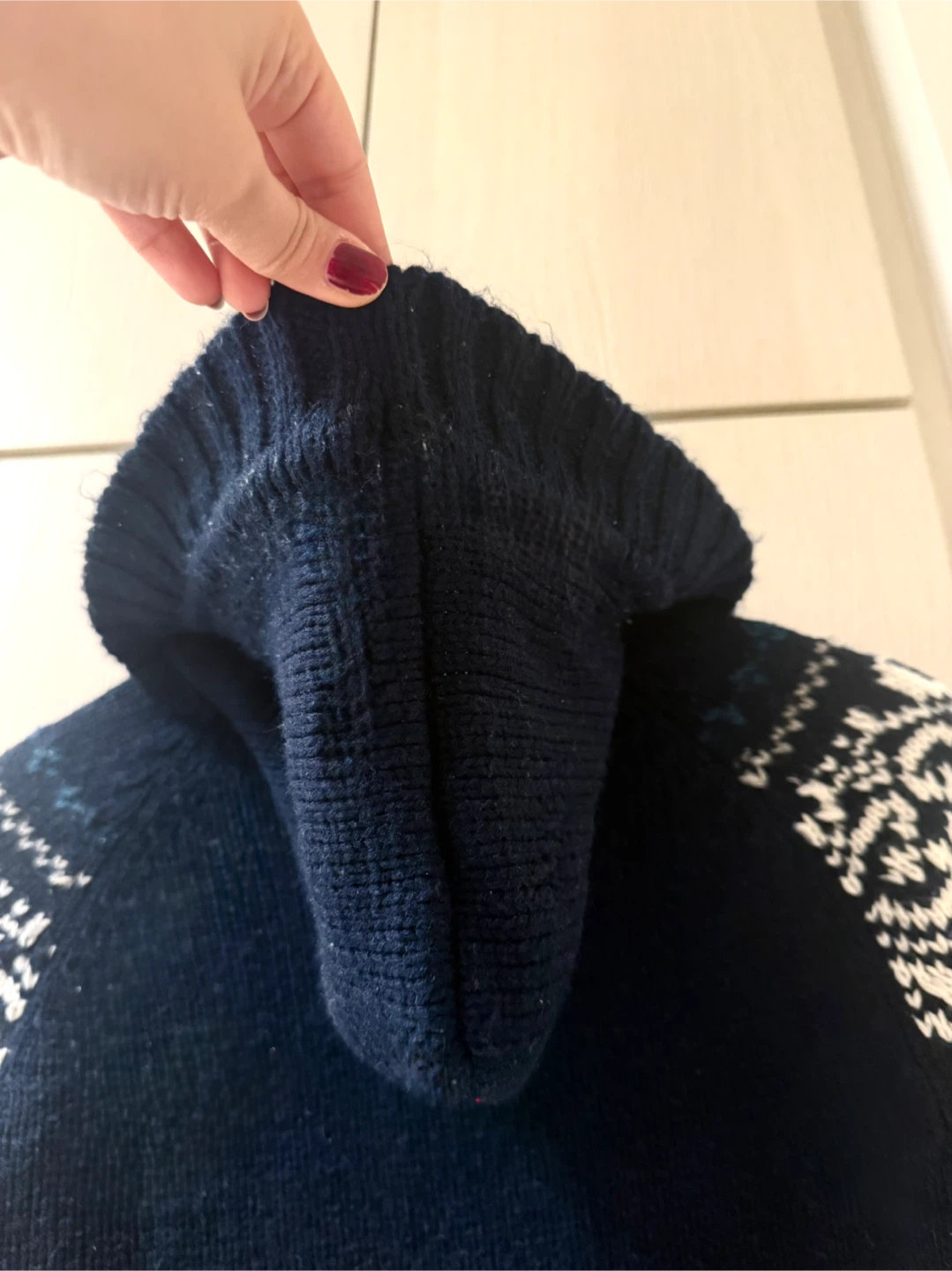 Cozy Knit Cardigan - Blue & White Pattern with a Hood - photo 5