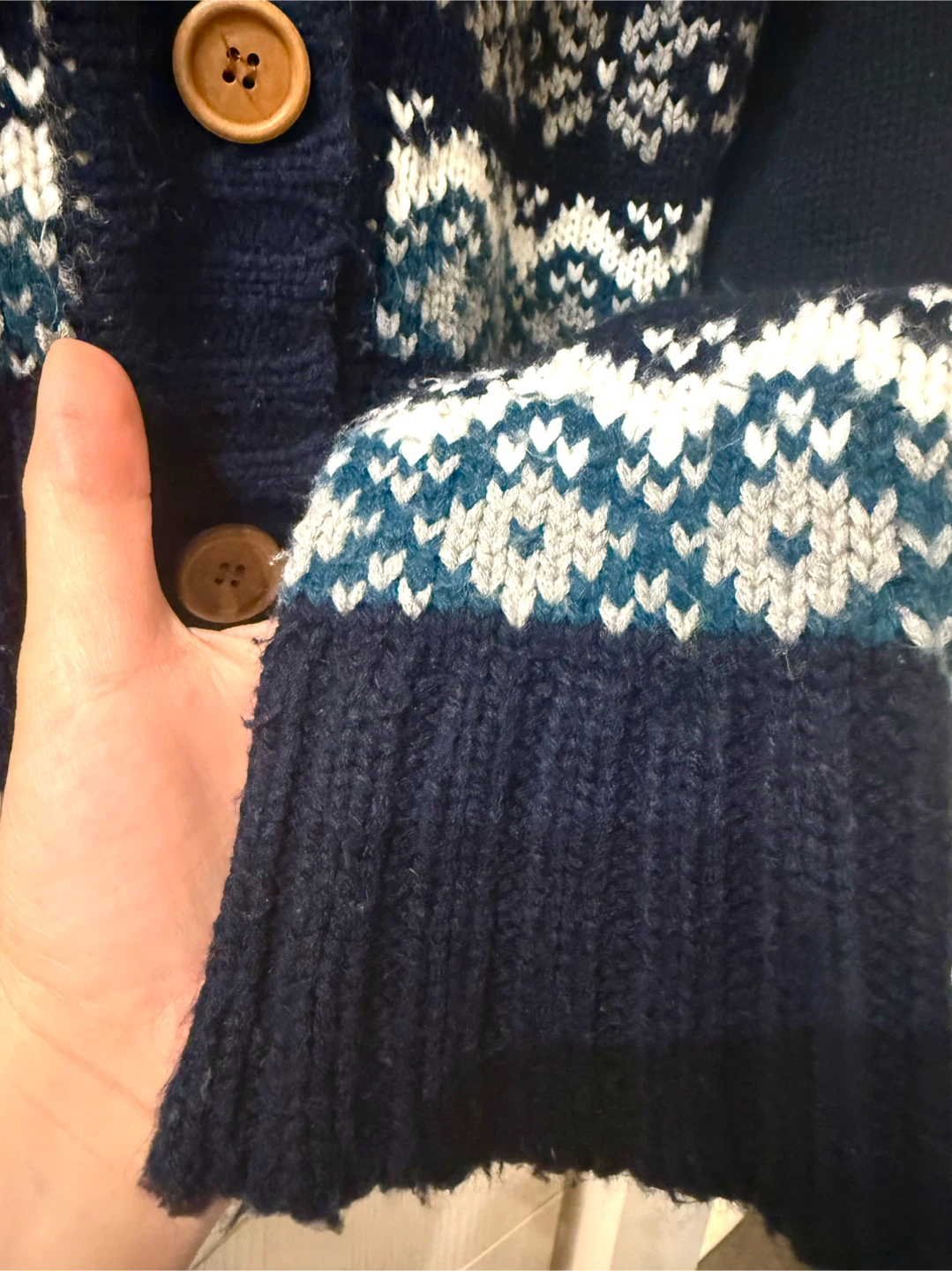 Cozy Knit Cardigan - Blue & White Pattern with a Hood - photo 3