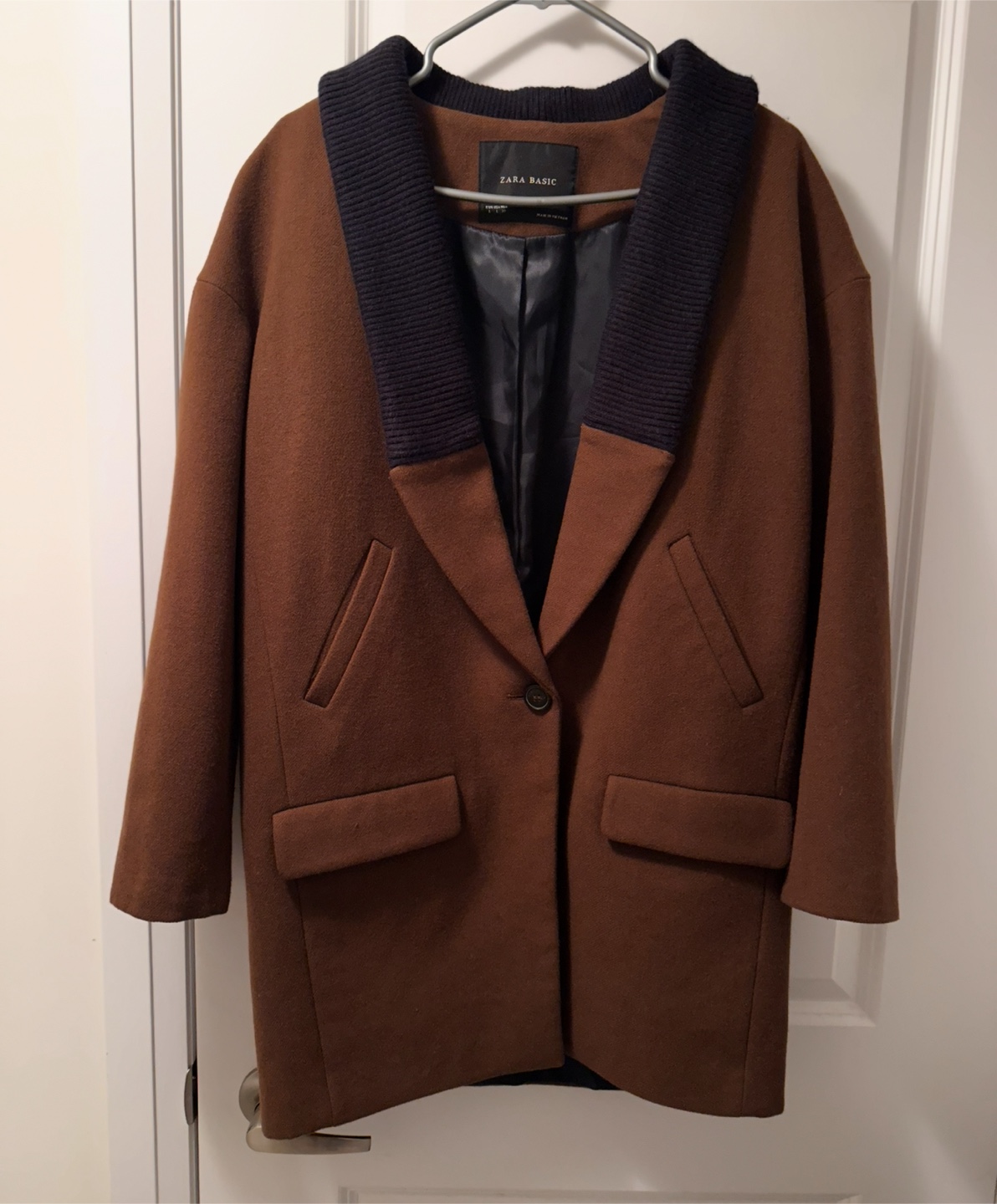 Zara Basic Brown Wool Blend Coat - Size L